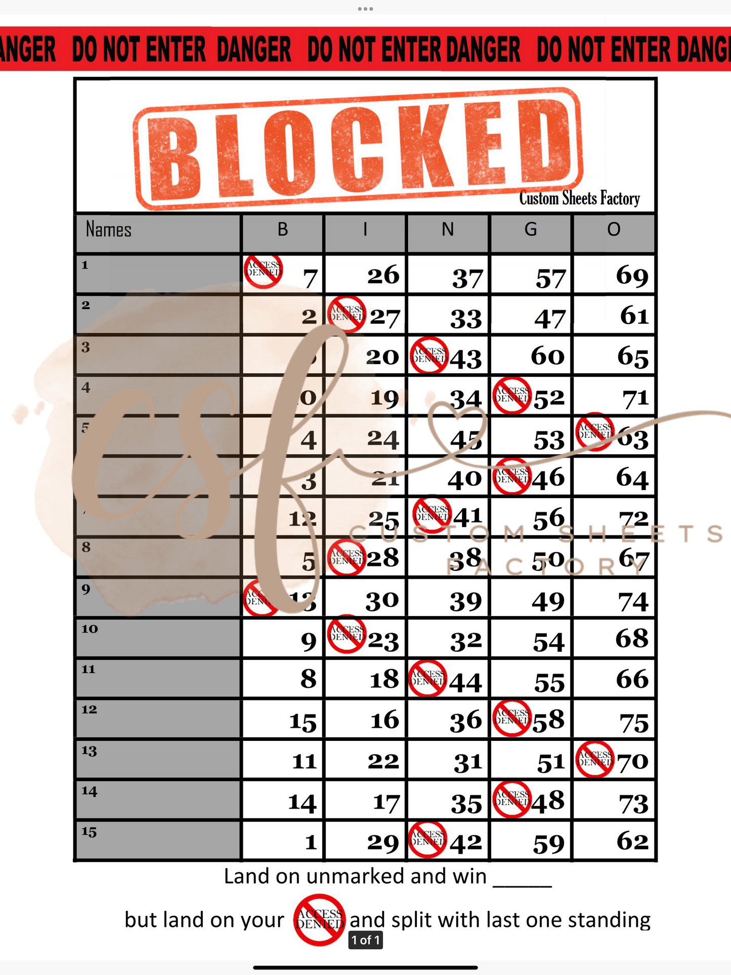 Blocked - 15 line - 75 ball