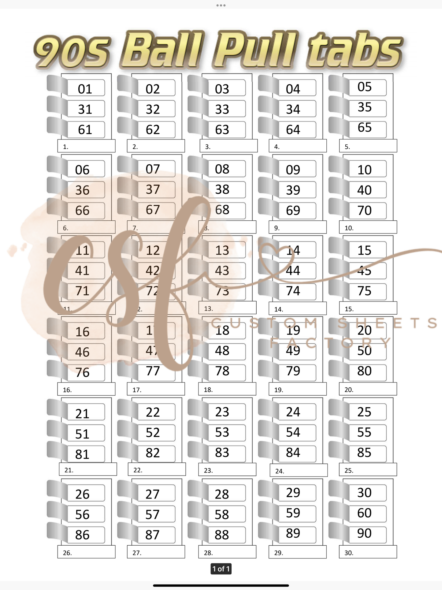 Pull Tabs - 30 line - 90 ball