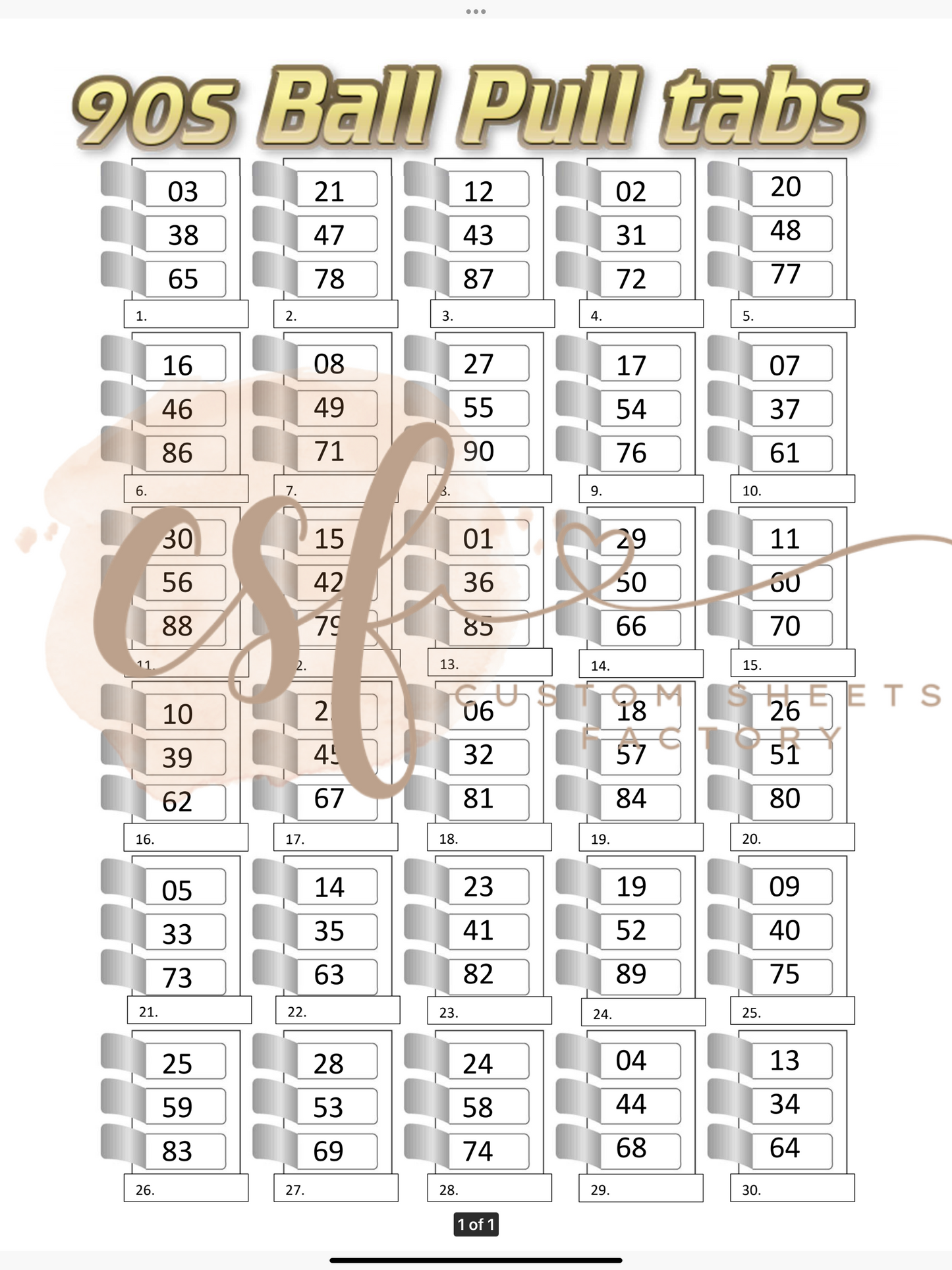 Pull Tabs - 30 line - 90 ball