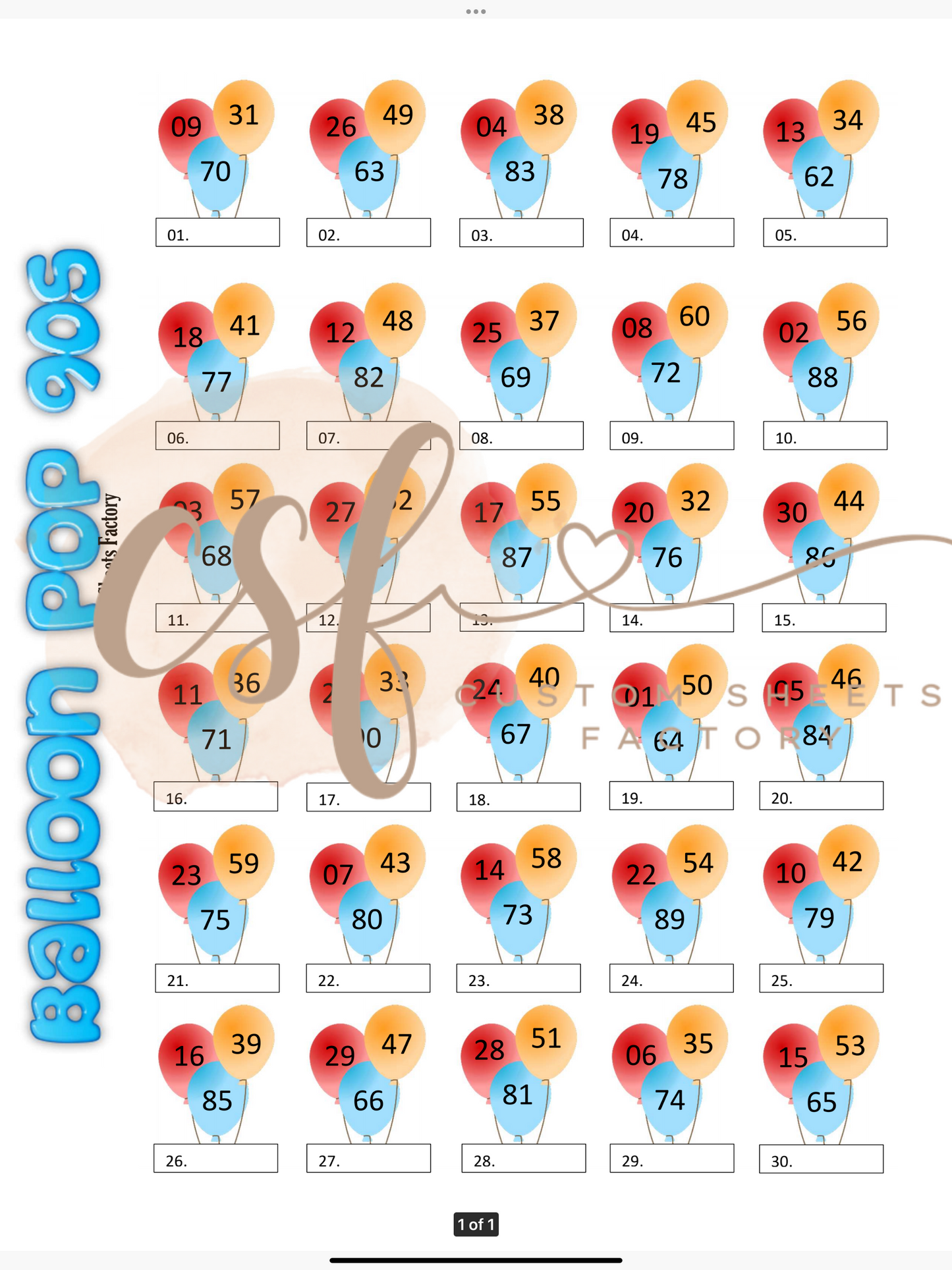 Balloons - 30 line - 90 ball