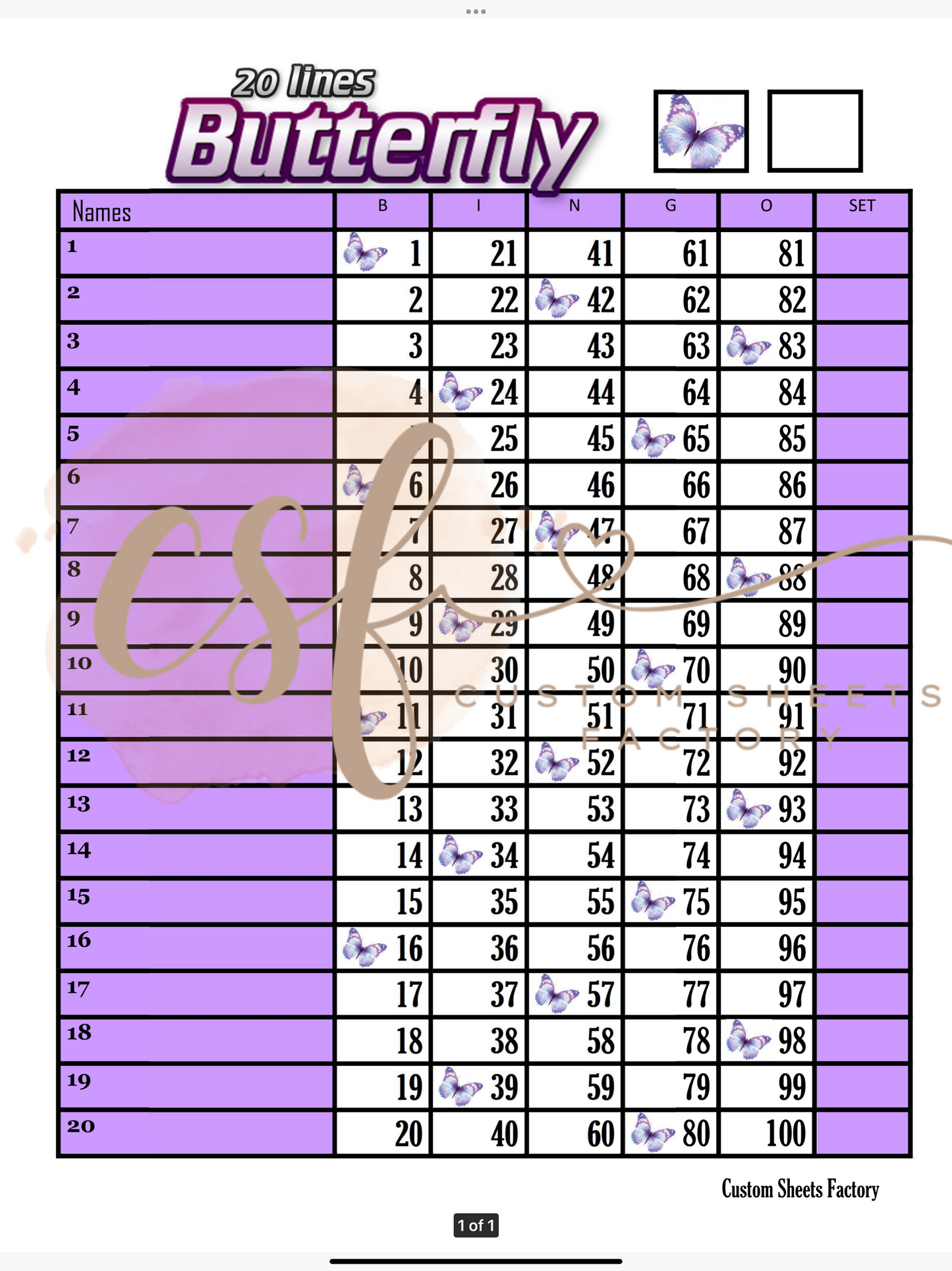 Butterflies - 20 line - 100 ball