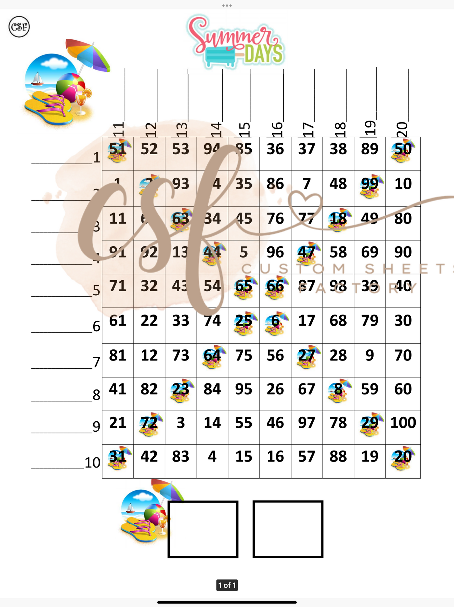 Summer Day Grid - 100 ball