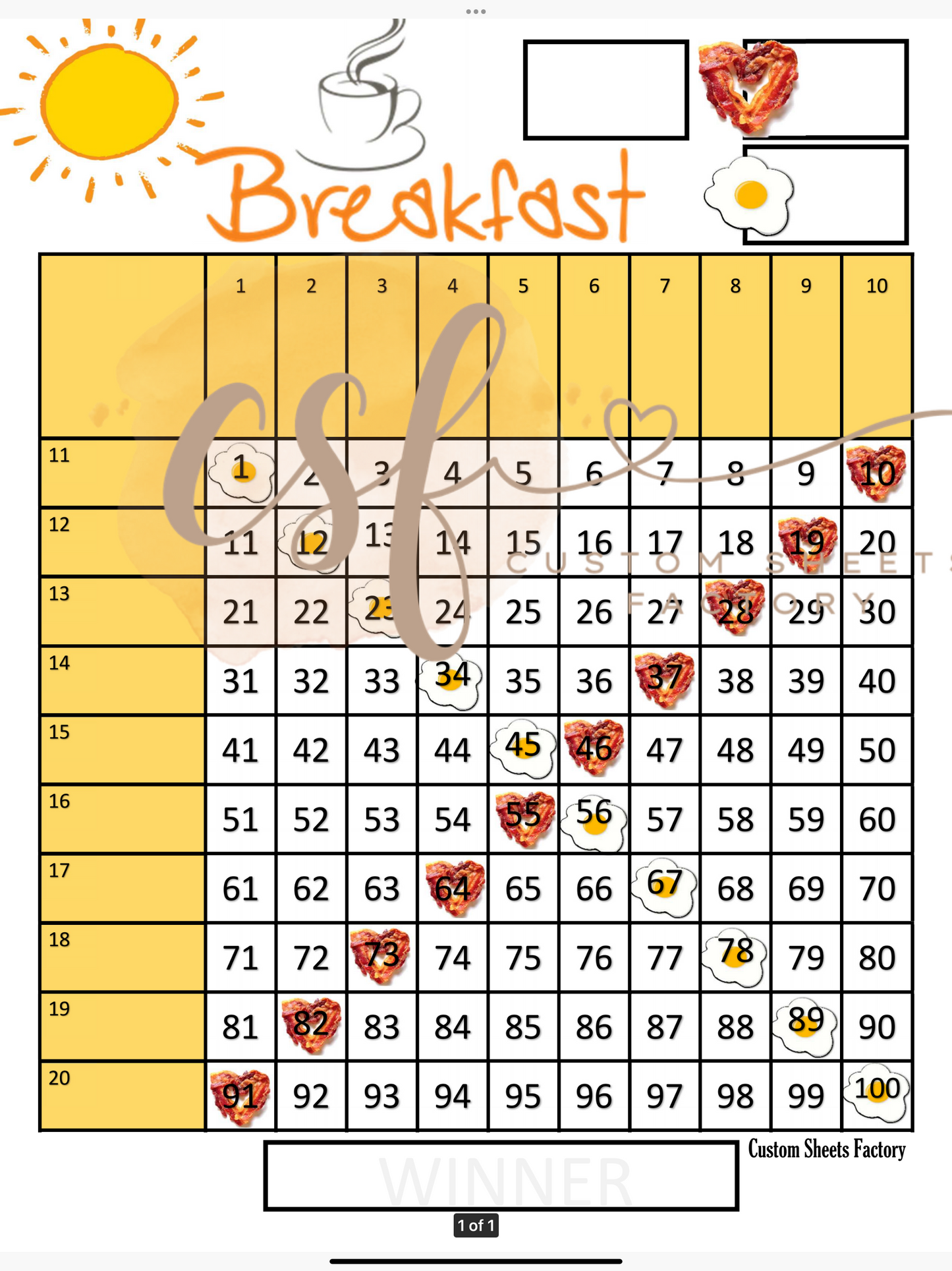 Breakfast Grid - 100 ball