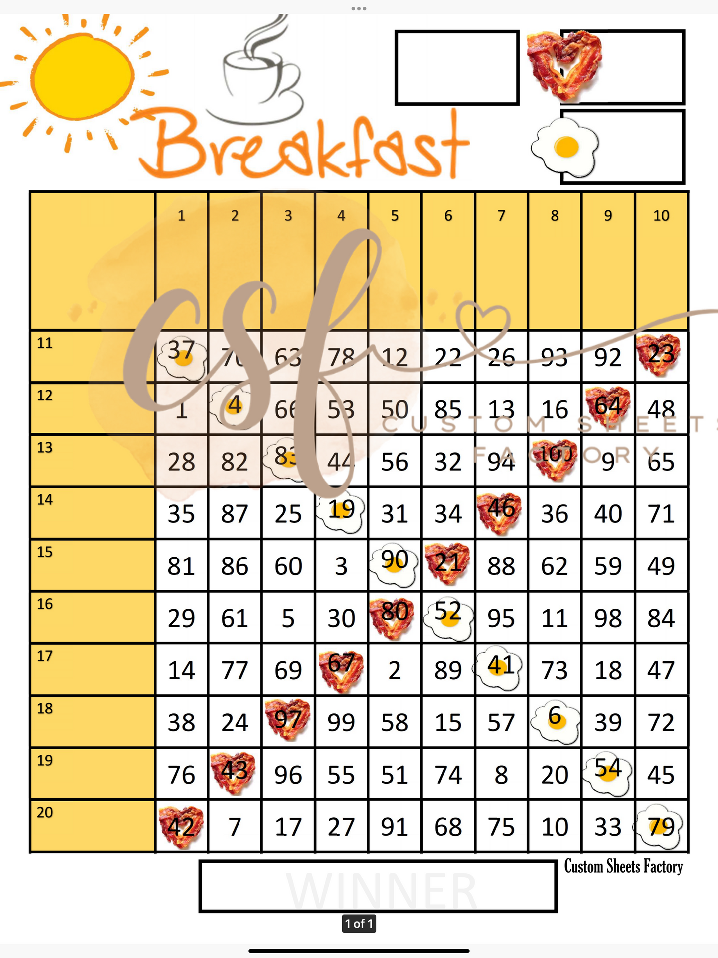 Breakfast Grid - 100 ball