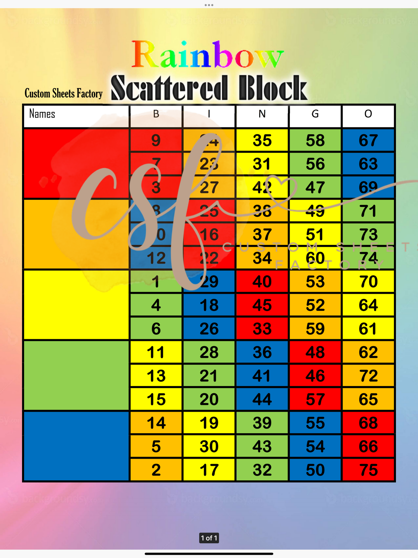 Scatter Block - Rainbow - 5 blocks - 75 ball