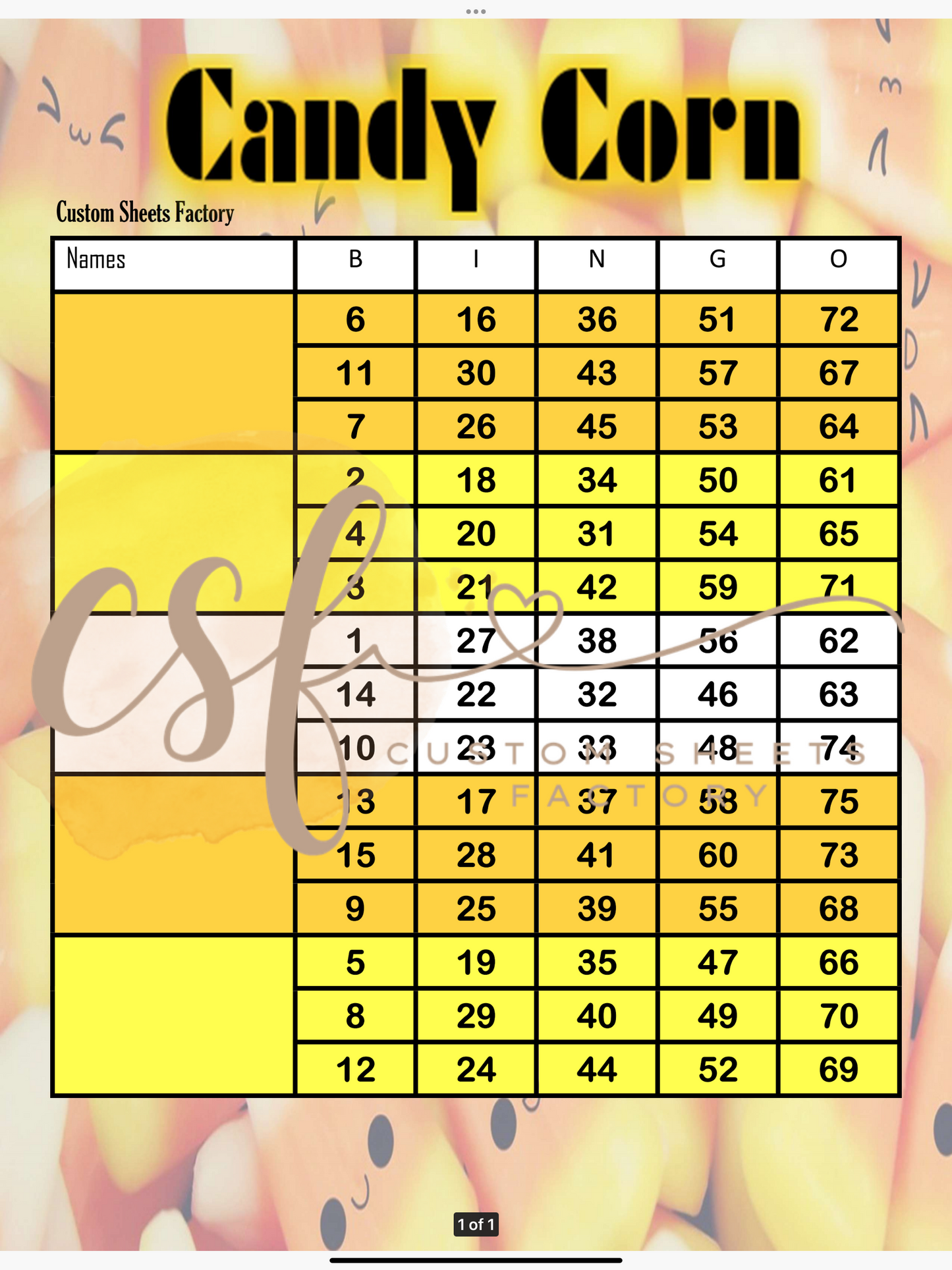 Candy Corn - 5 blocks - 75 ball