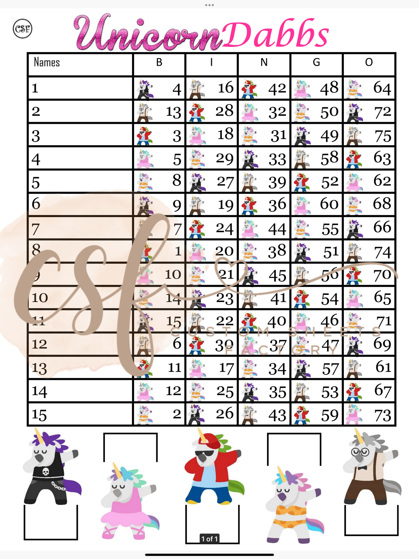 Unicorn Dabs - 15 line - 75 ball