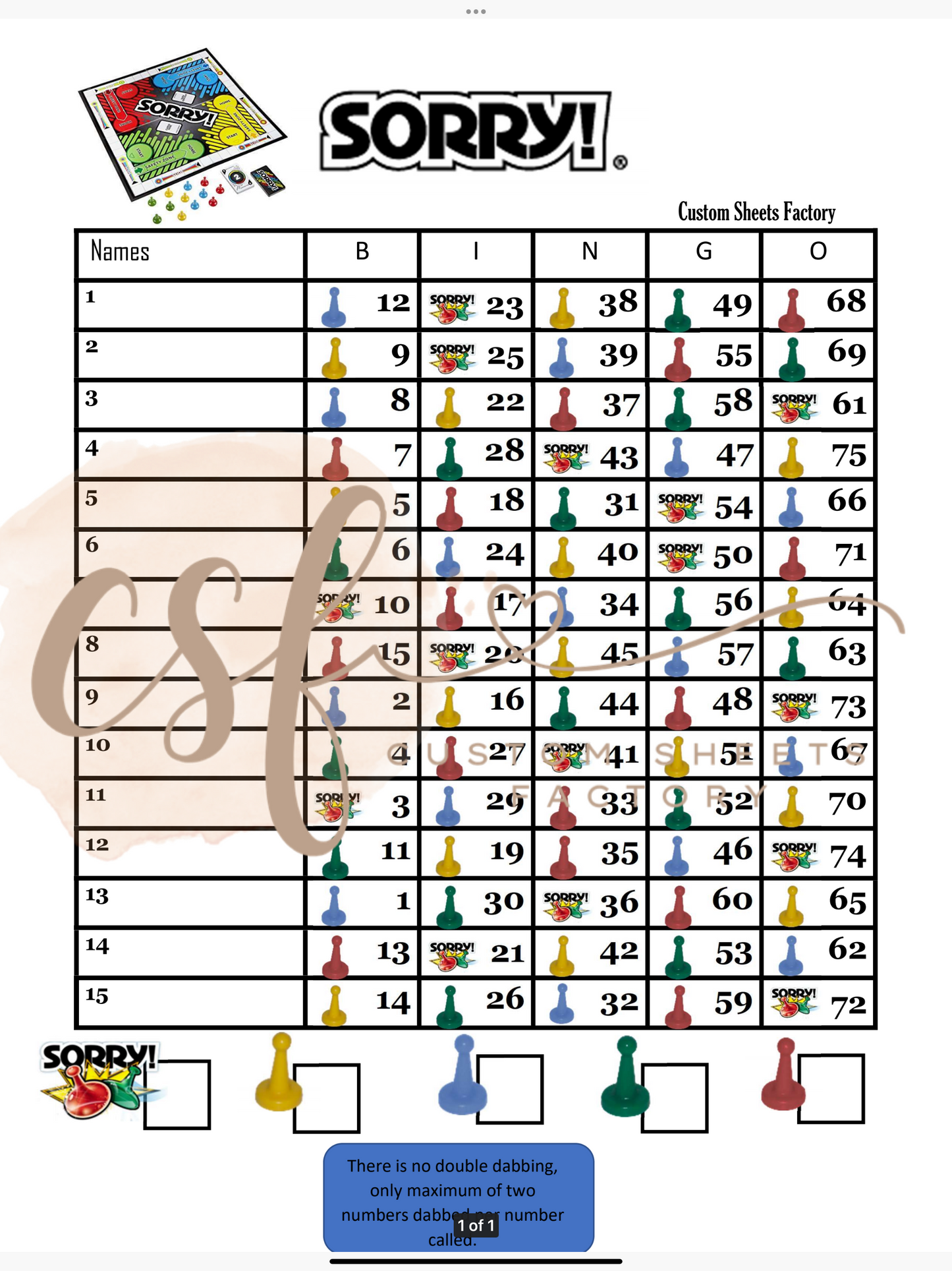 Sorry Landing - 15 line - 75 ball