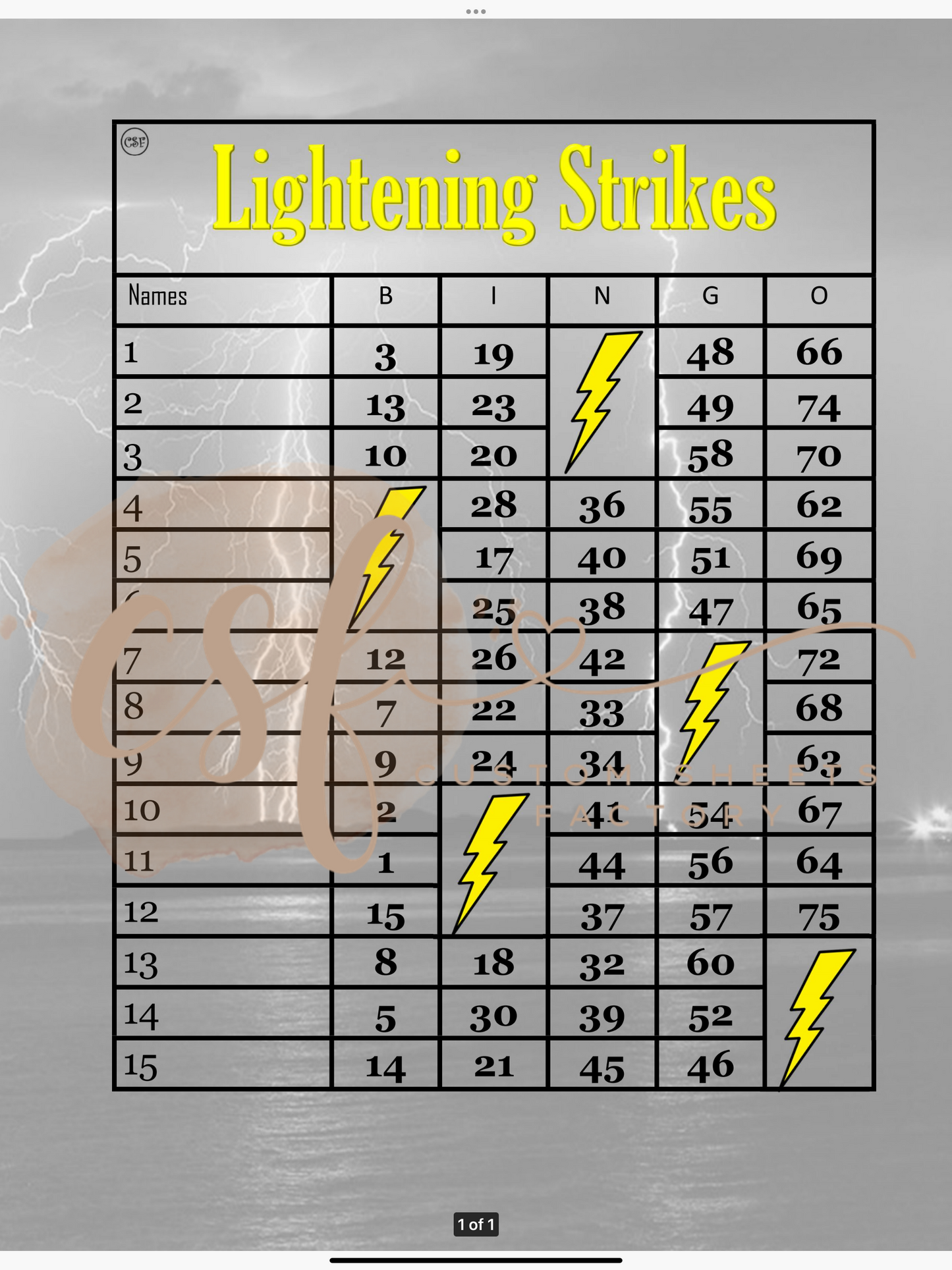 Lightening Strikes - 15 line - 75 ball
