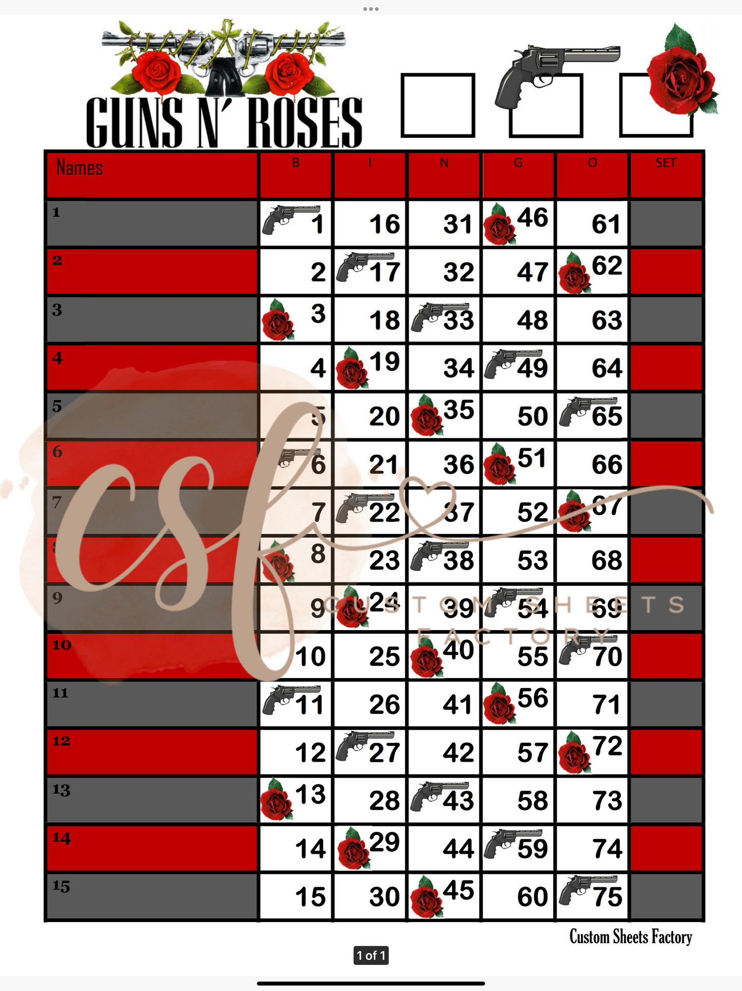 Guns n Roses - 15 line - 75 ball