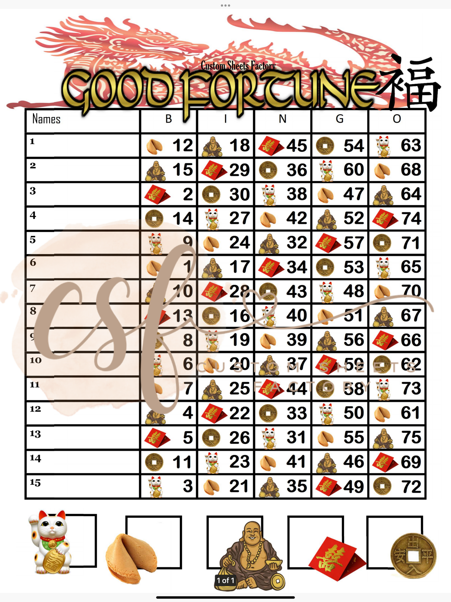 Good Fortunes - 15 line - 75 ball