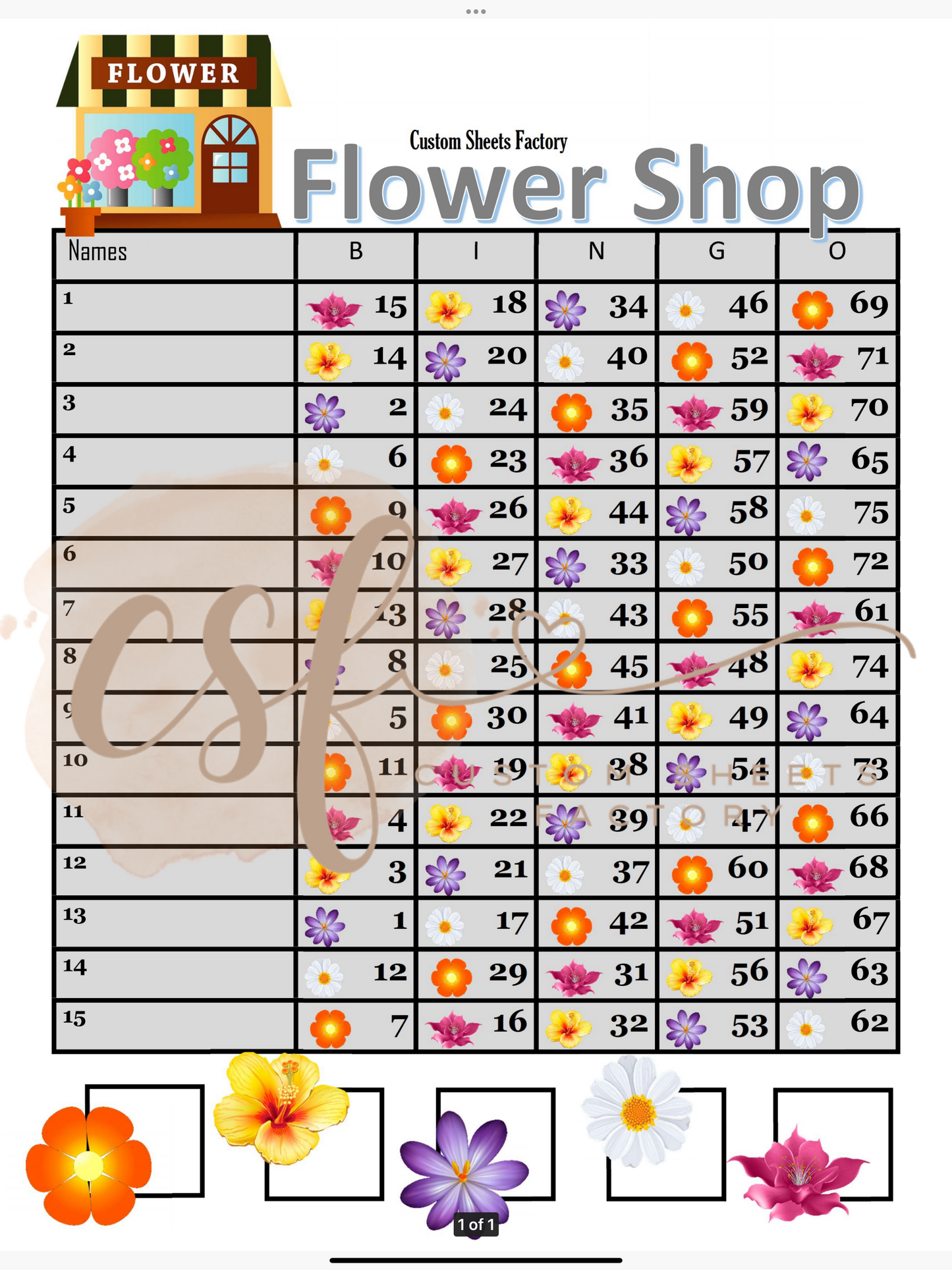Flower Shop - 15 line - 75 ball