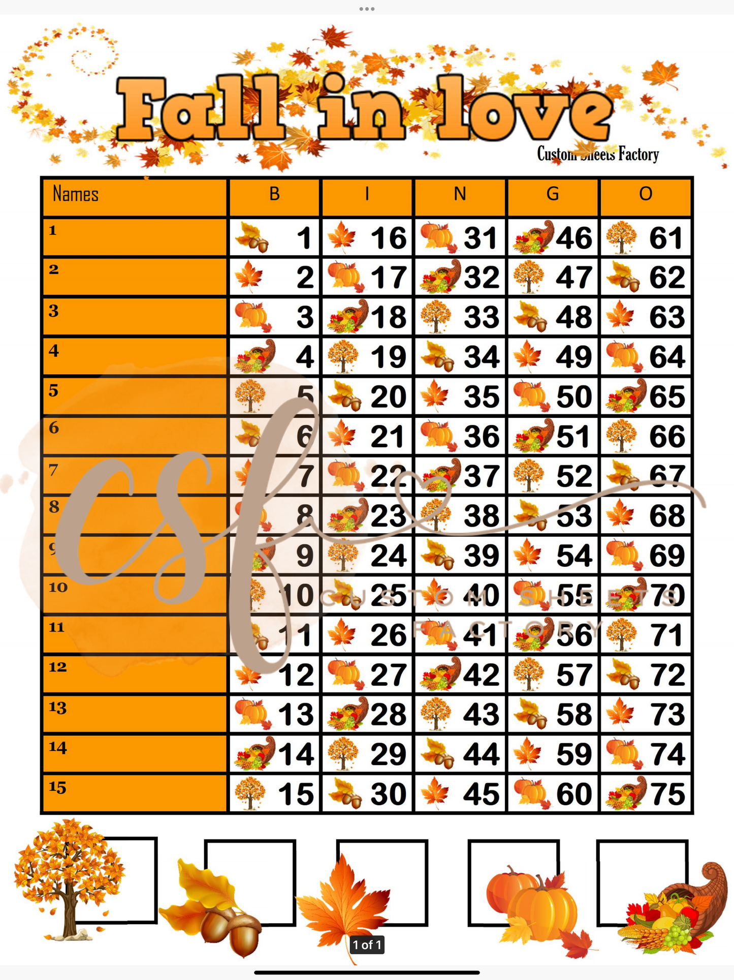 Fall in Love - 15 line - 75 ball