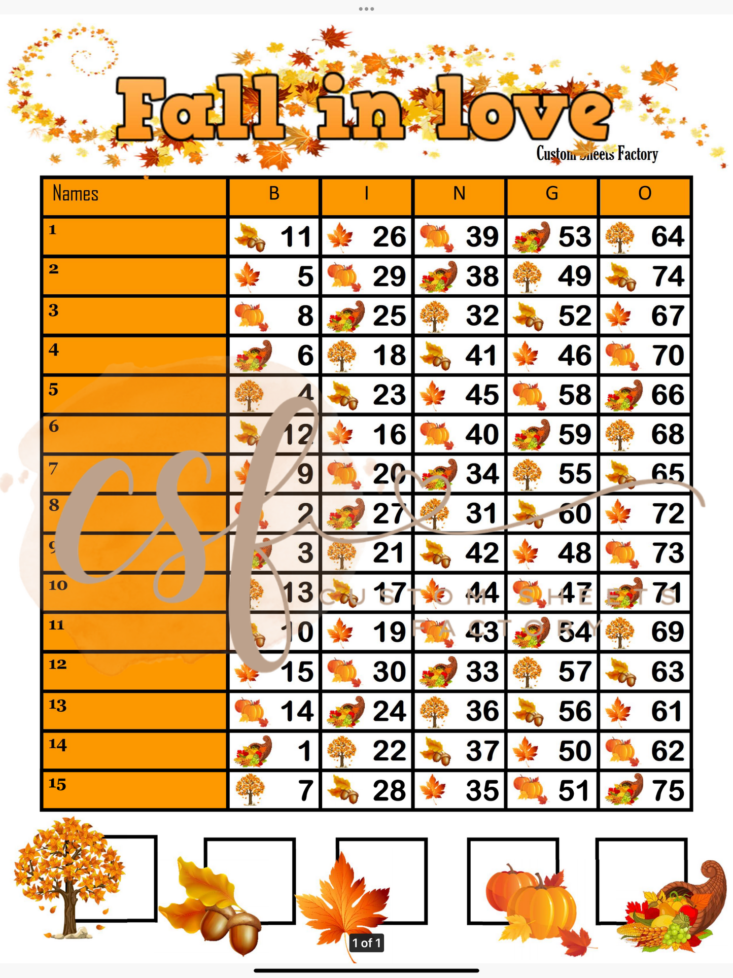 Fall in Love - 15 line - 75 ball