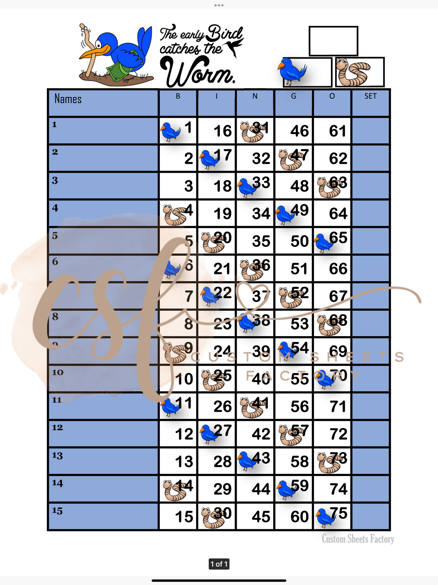 Early Bird - 15 line - 75 ball