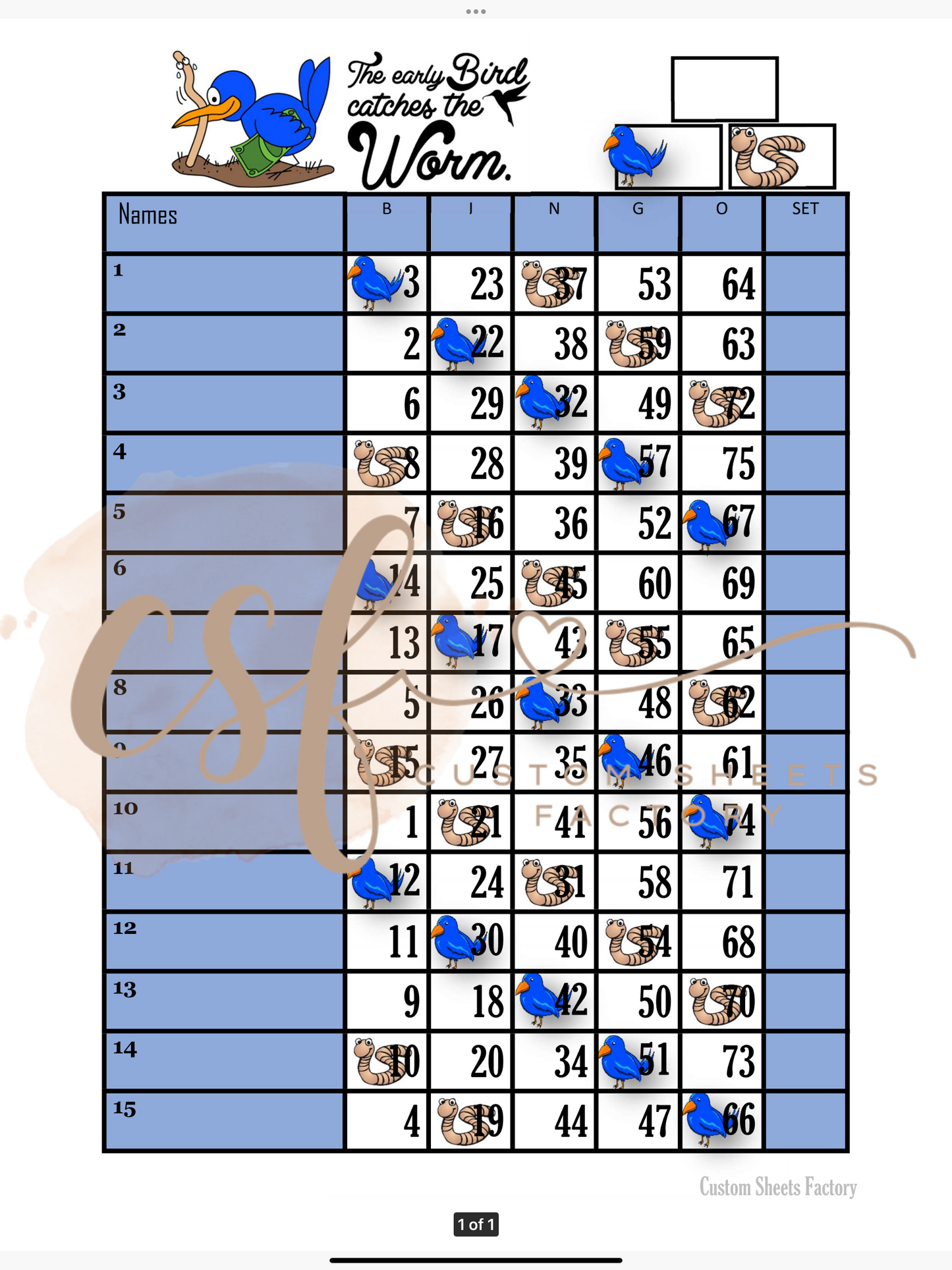 Early Bird - 15 line - 75 ball