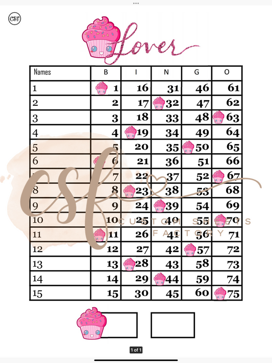 Cupcake Lover - 15 line - 75 ball