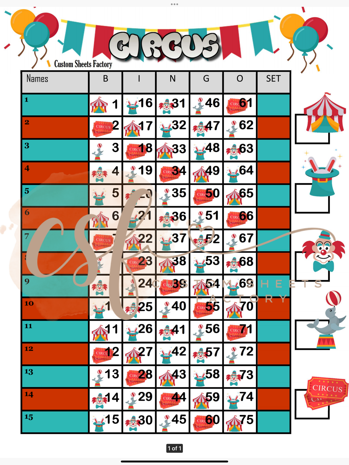 Circus - 15 line - 75 ball