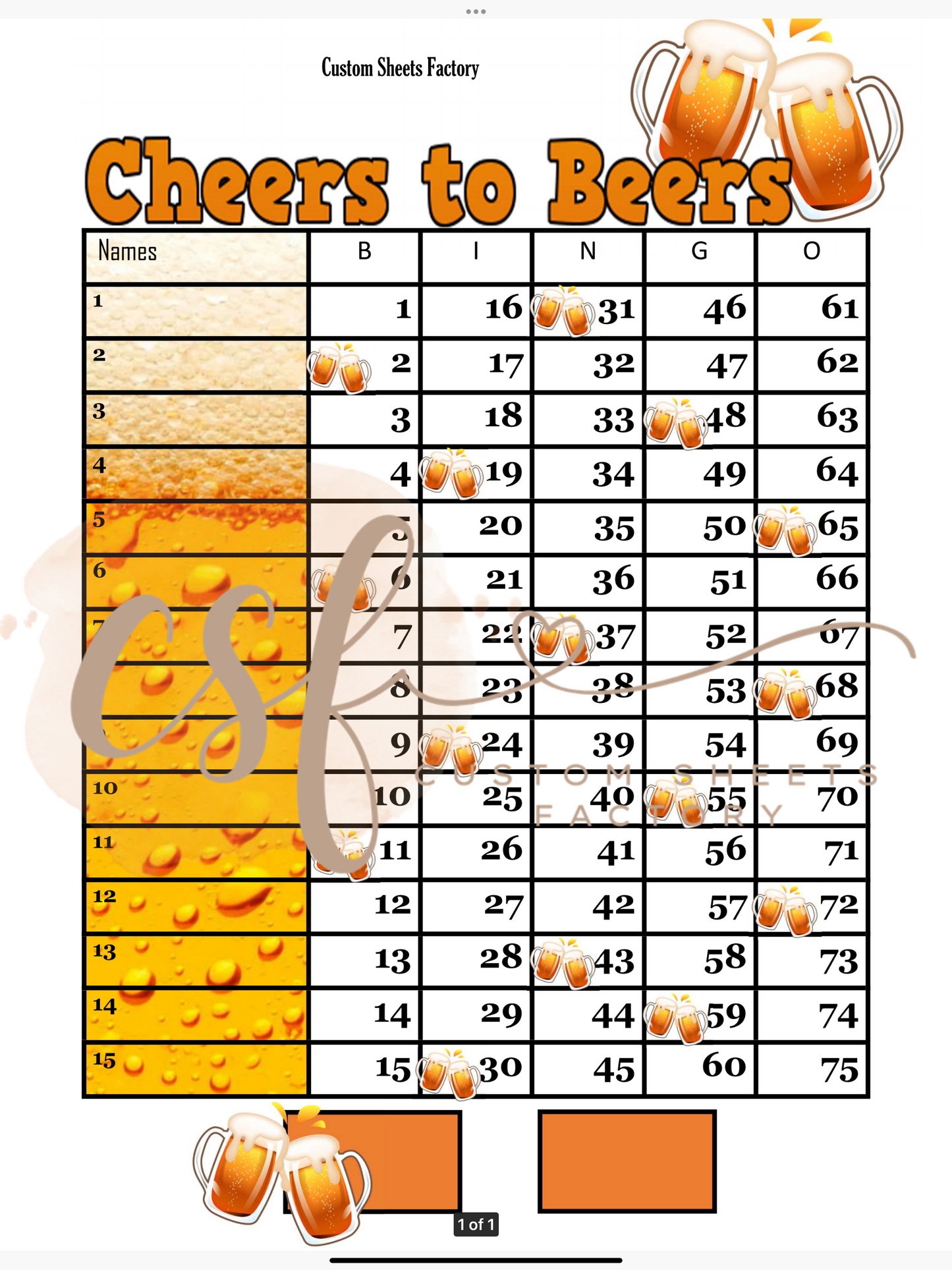 Cheers to Beers - 15 line - 75 ball