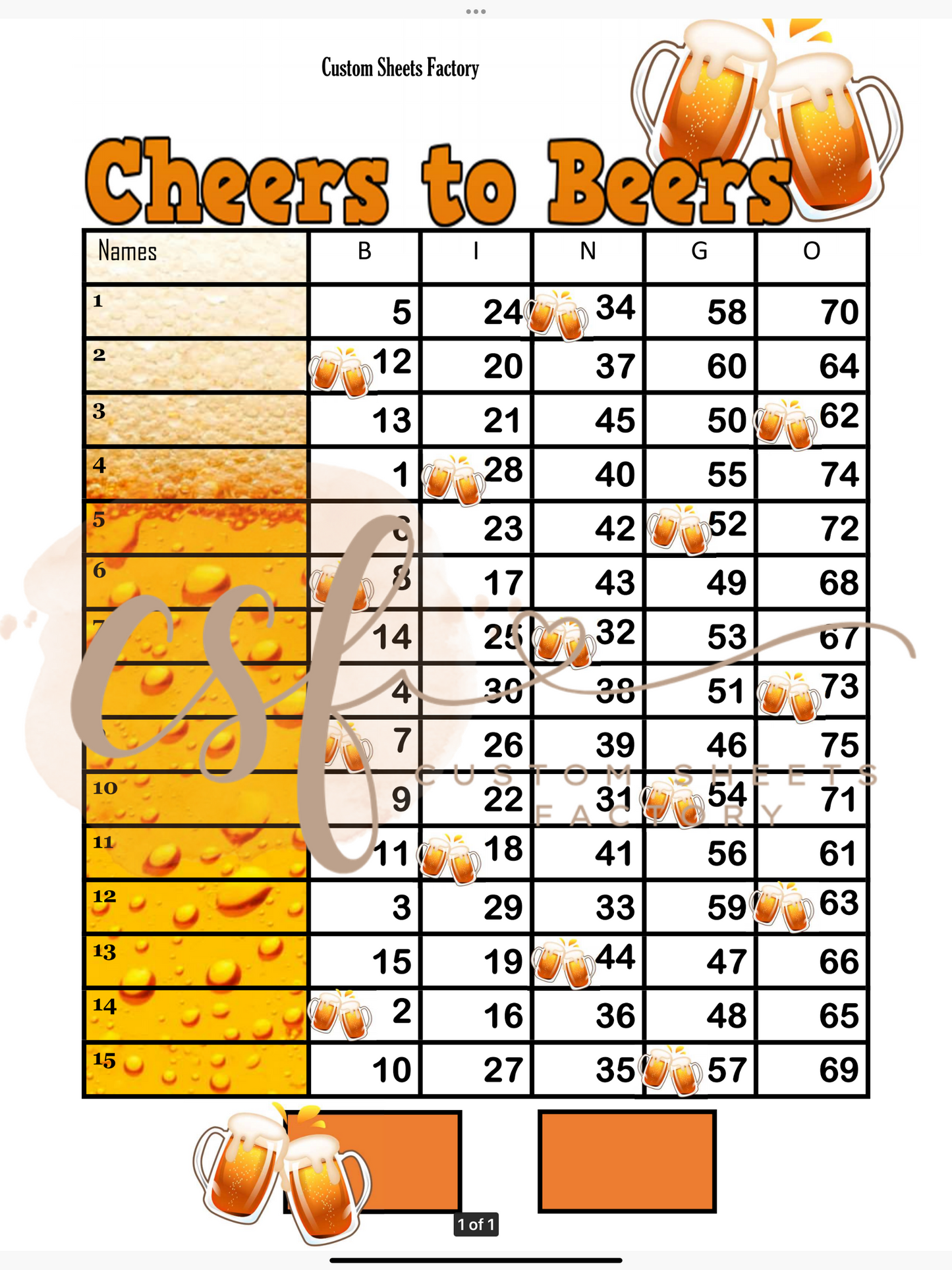 Cheers to Beers - 15 line - 75 ball