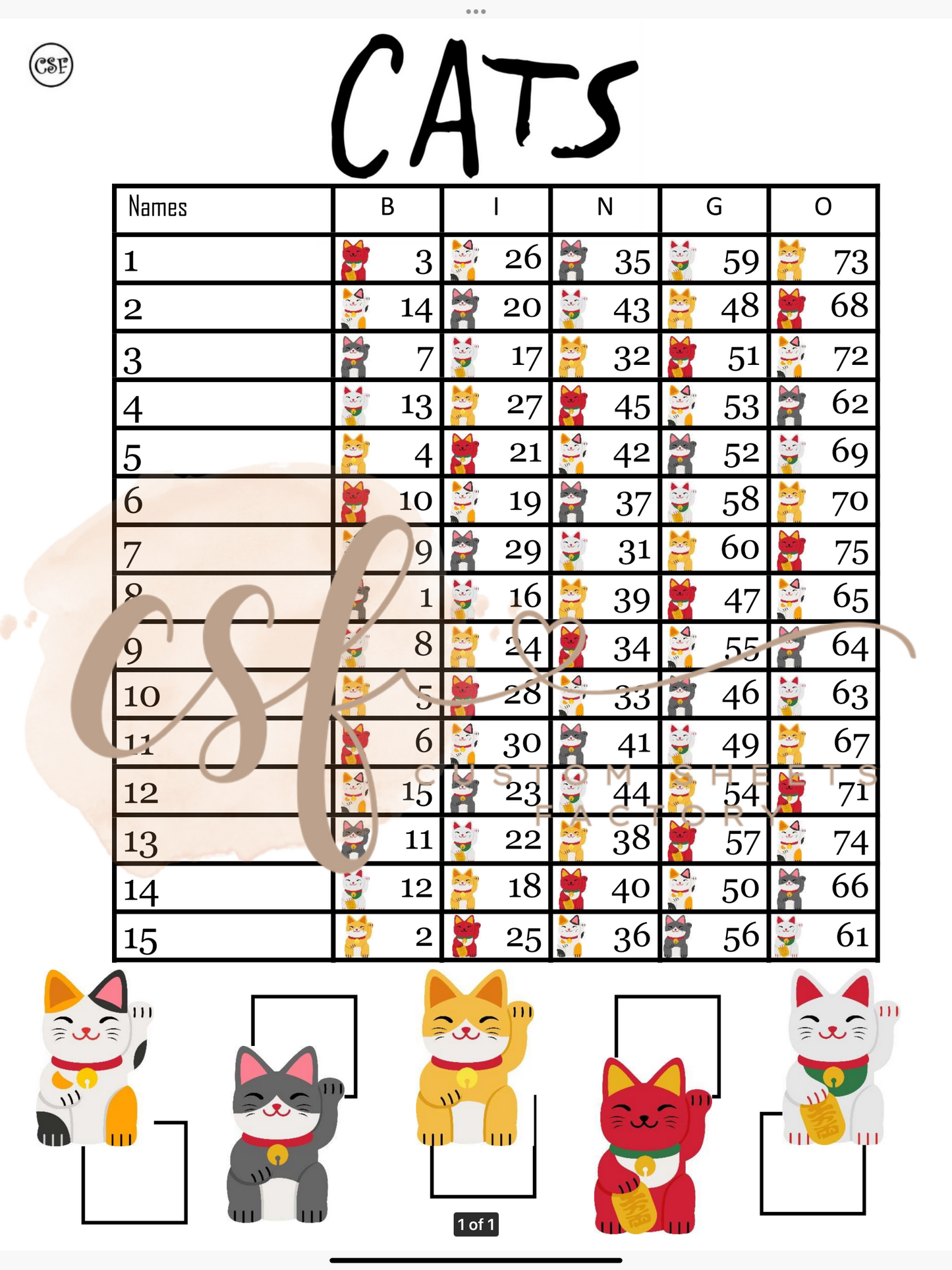 Cats - 15 line - 75 ball