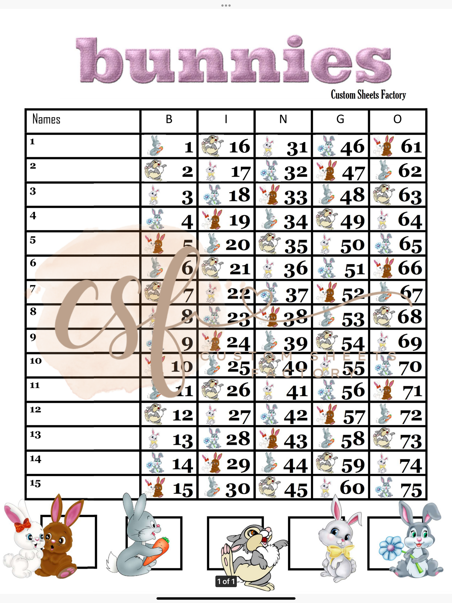 Bunnies - 15 line - 75 ball