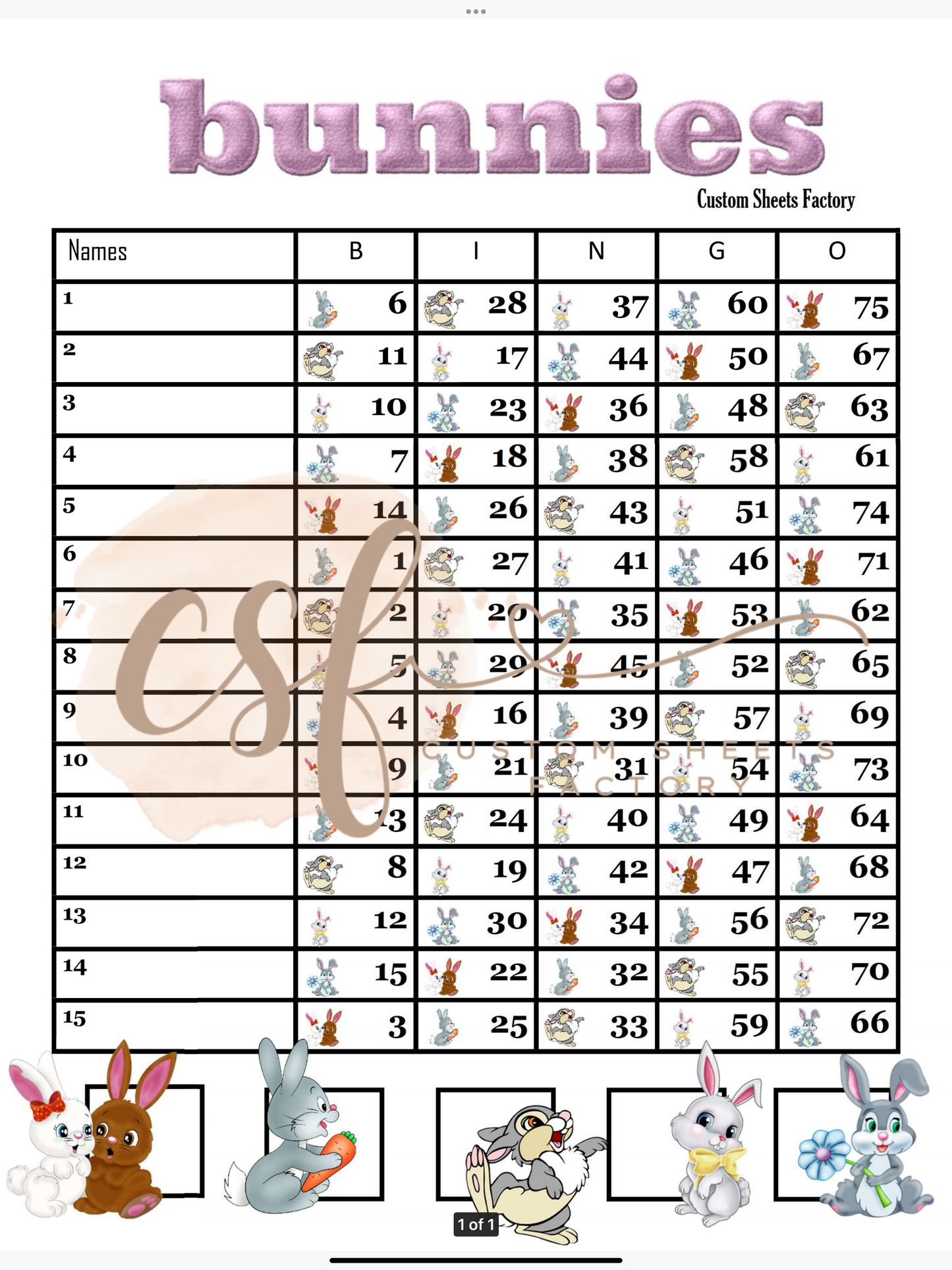 Bunnies - 15 line - 75 ball