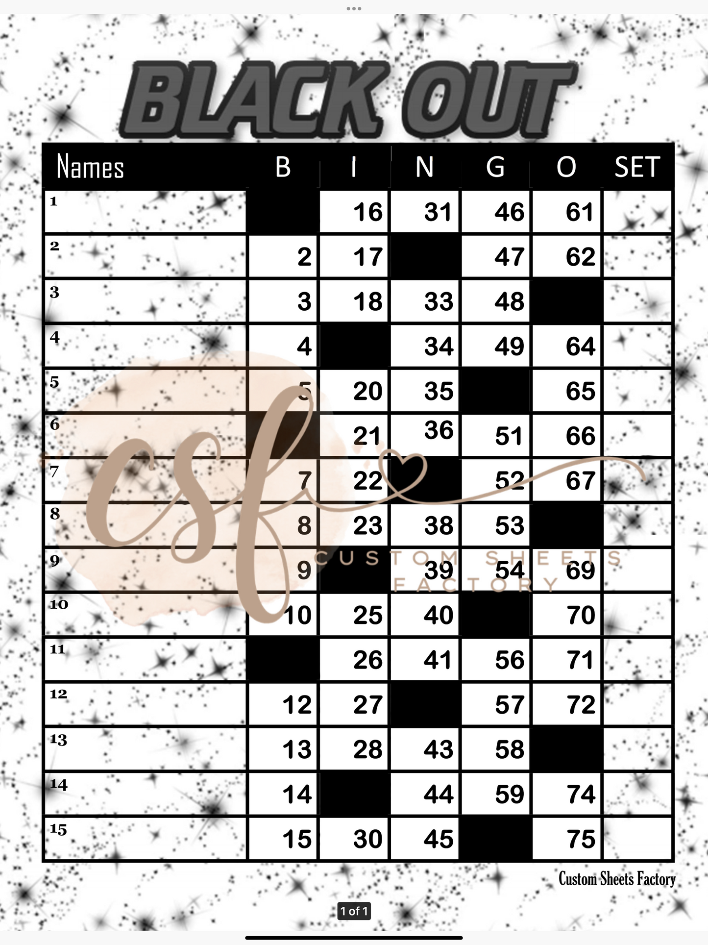 Black Out with Background - 15 line - 75 ball