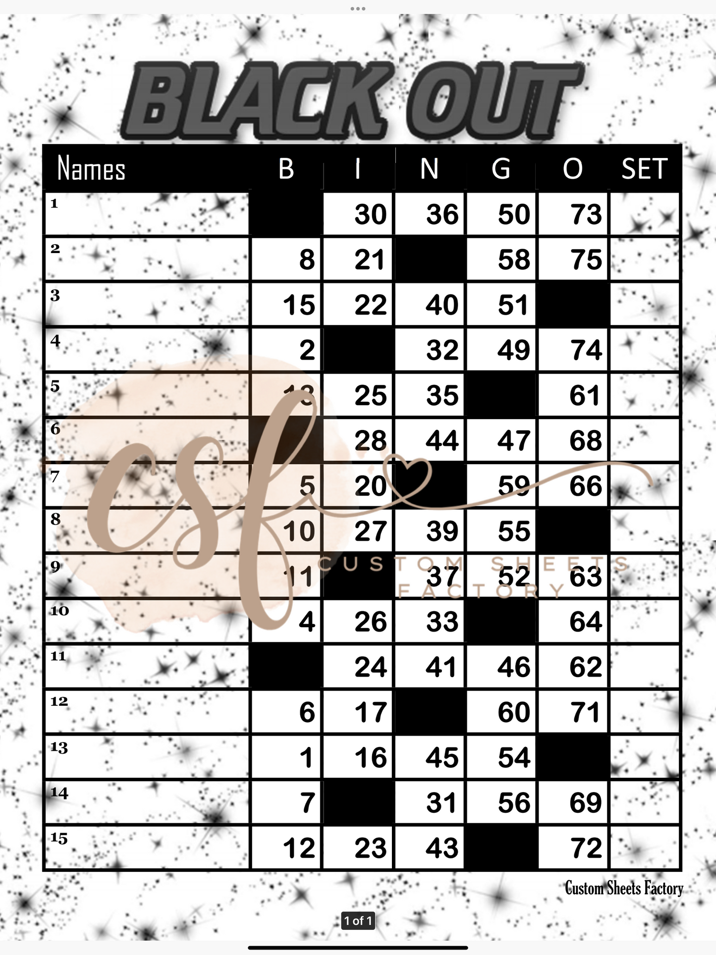 Black Out with Background - 15 line - 75 ball