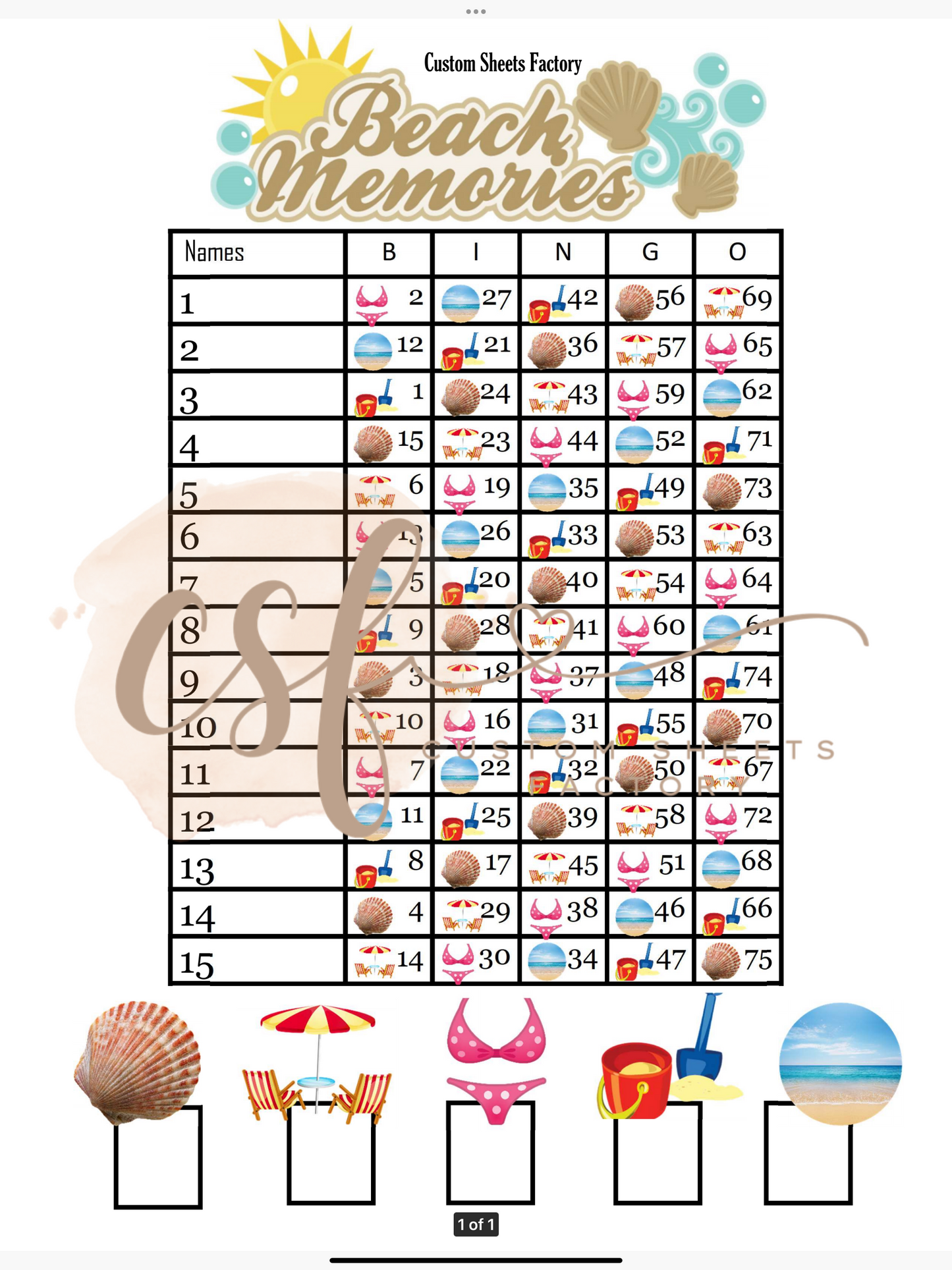 Beach Memories - 15 line - 75 ball