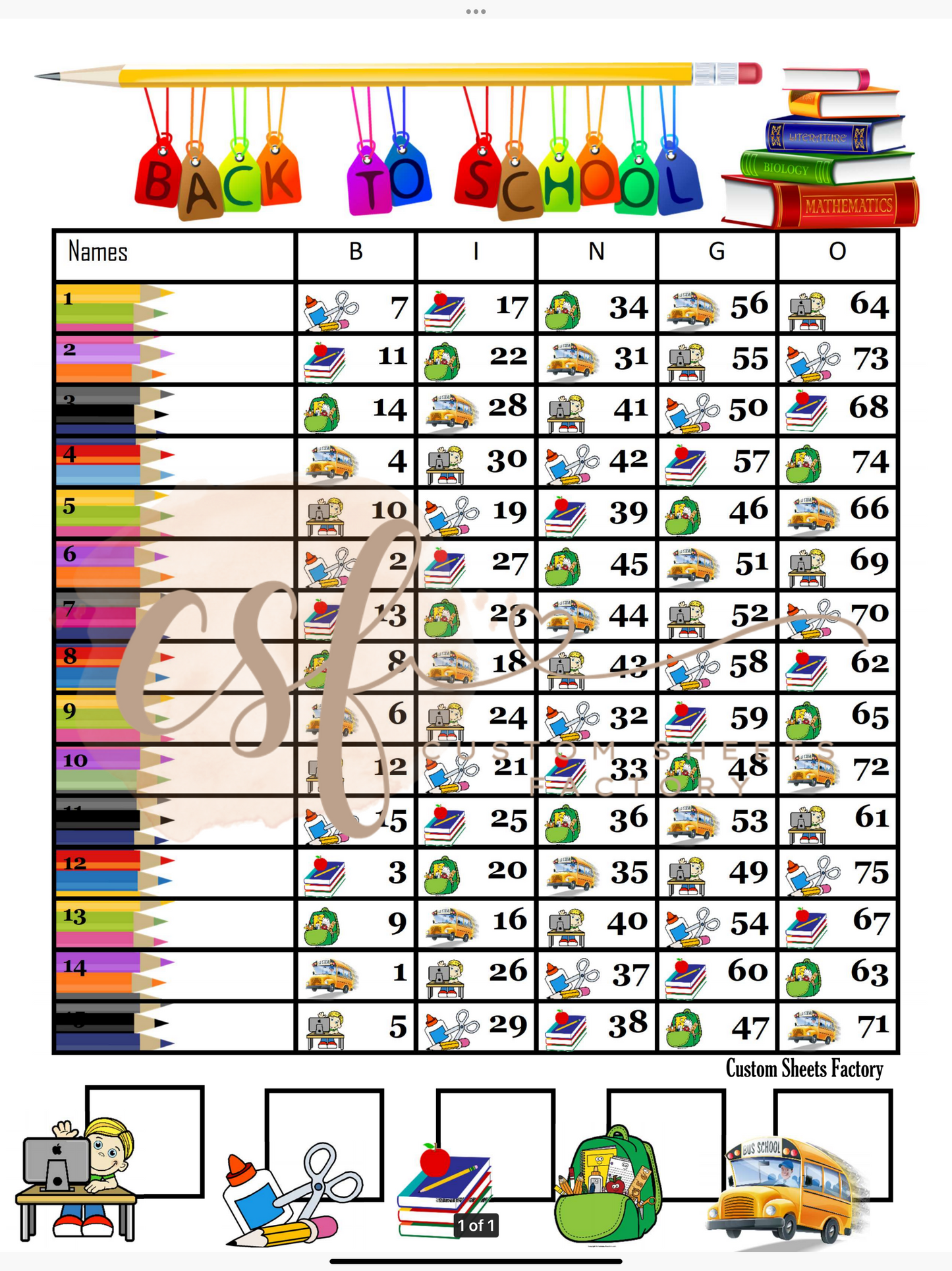Back to School - 15 line - 75 ball
