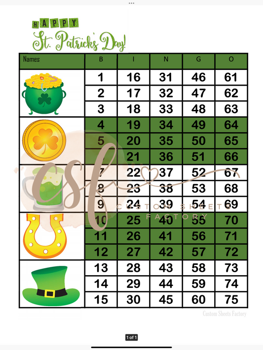 St Patricks Day Block - 5 line - 75 ball