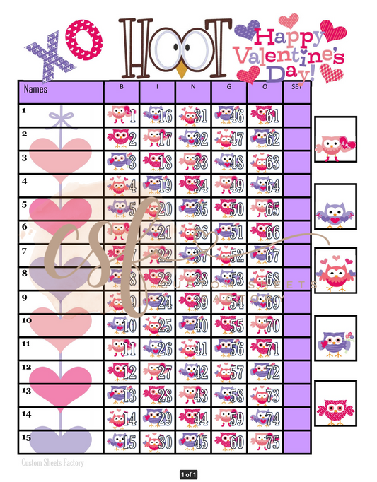 Valentines Owl - 15 line - 75 ball