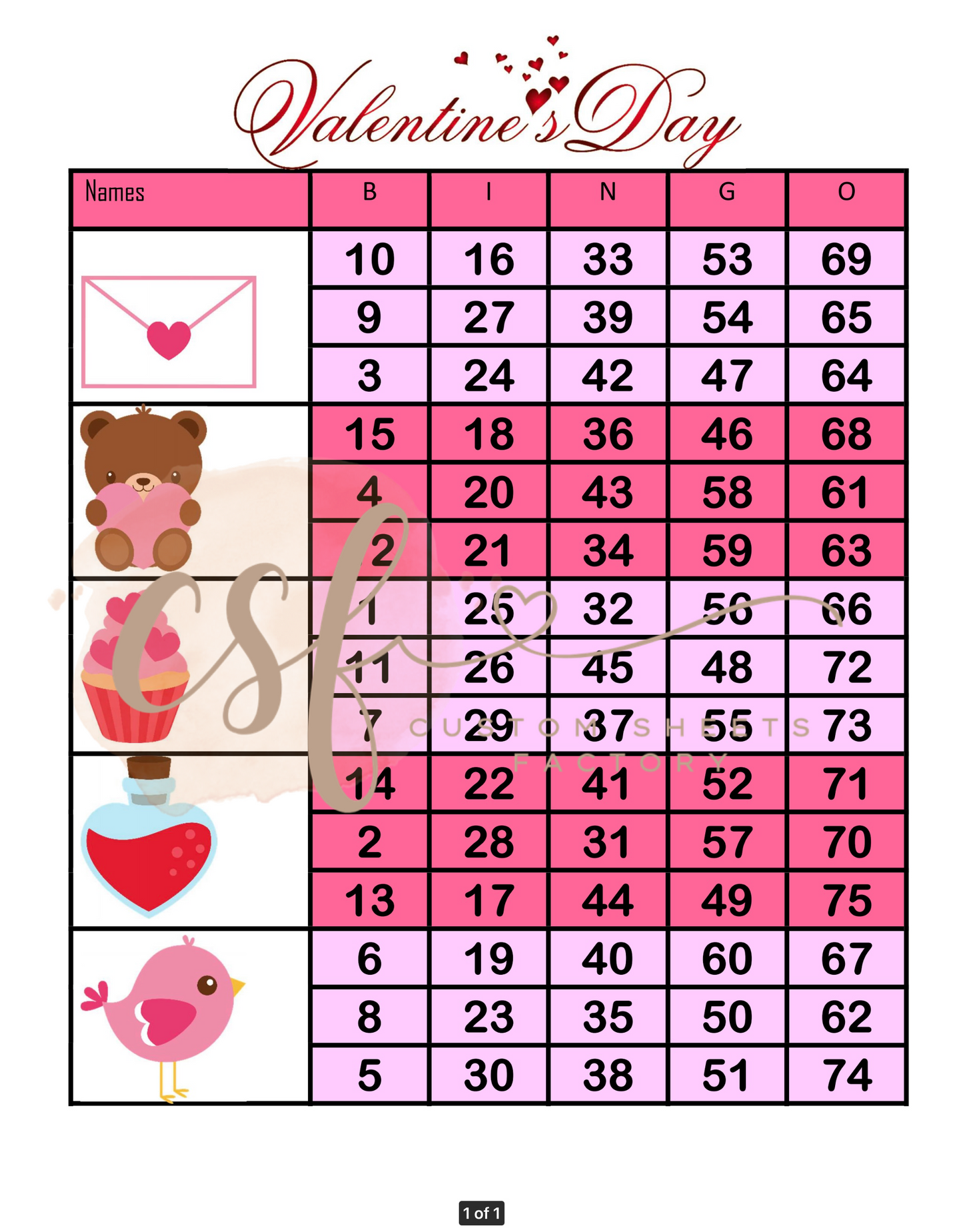 Valentines Day Block - 5 line - 75 ball