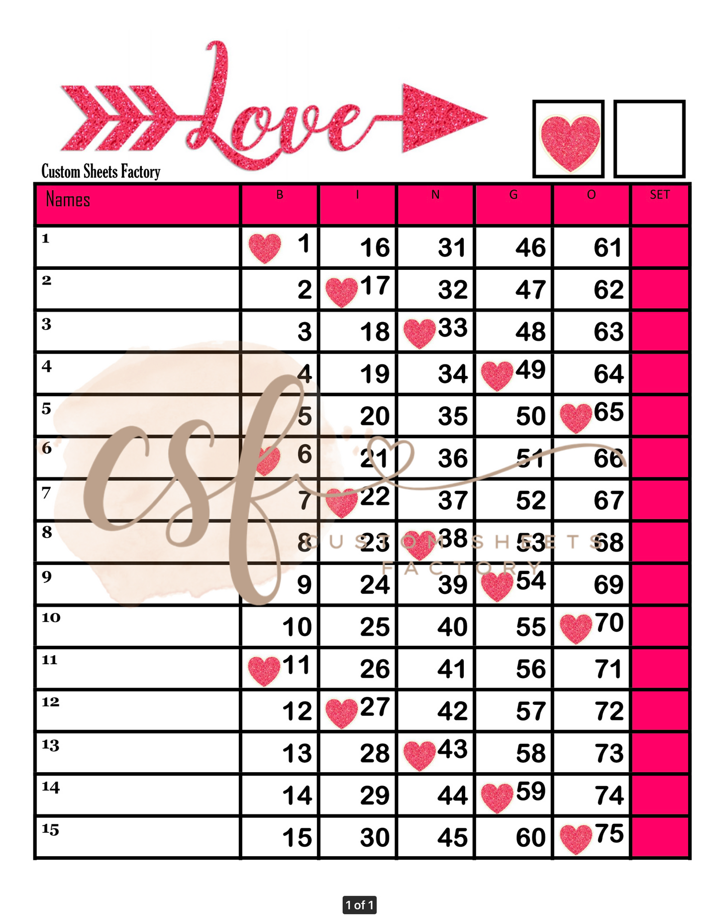 Love - 15 line - 75 ball