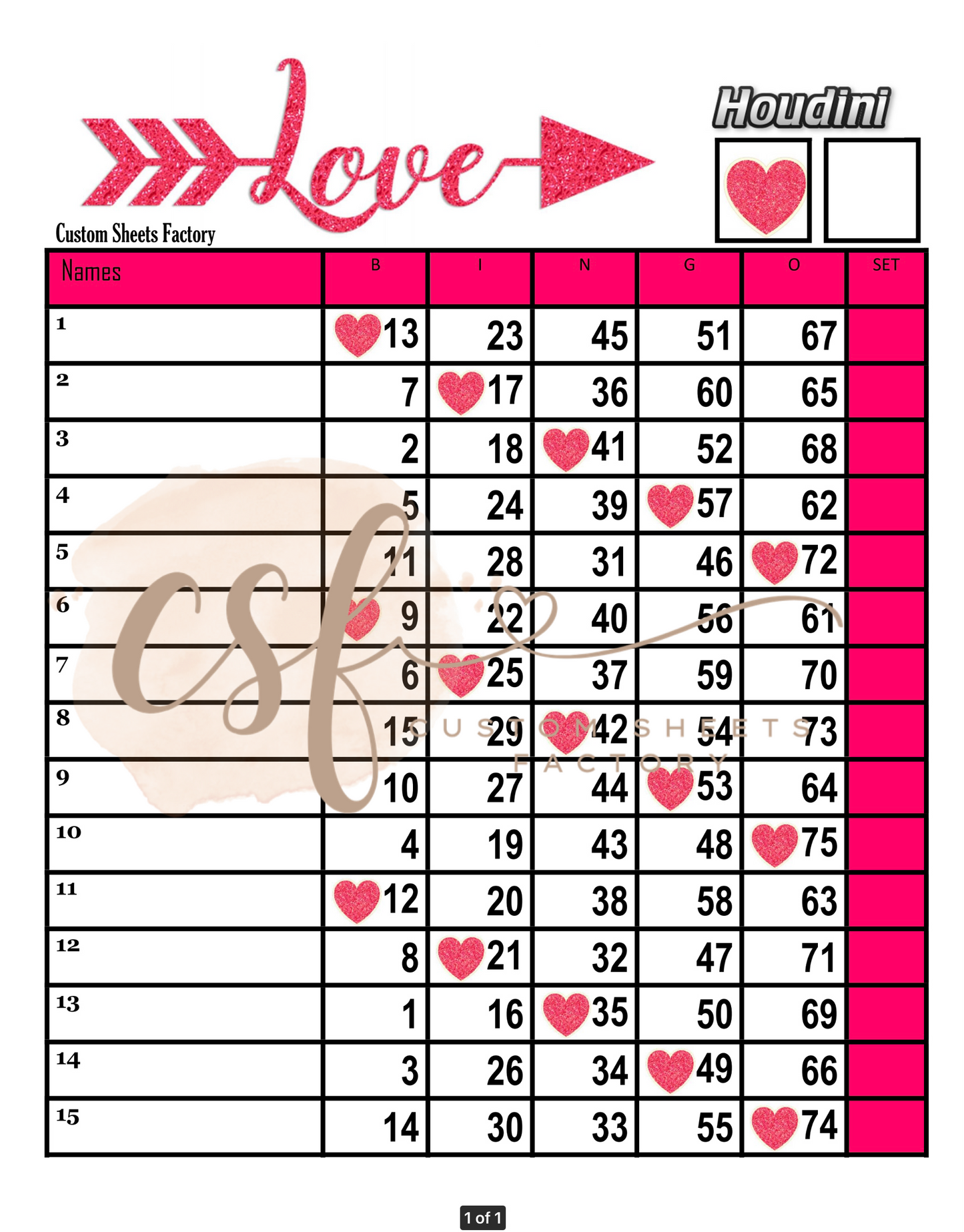 Love - 15 line - 75 ball