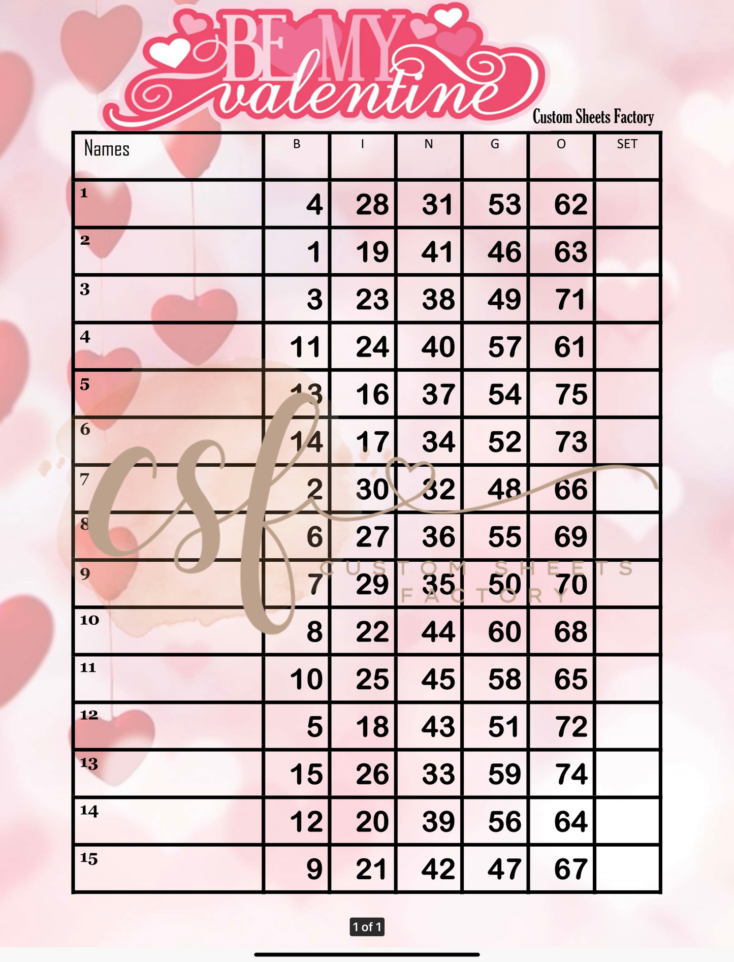 Be My Valentine - 15 line - 75 ball