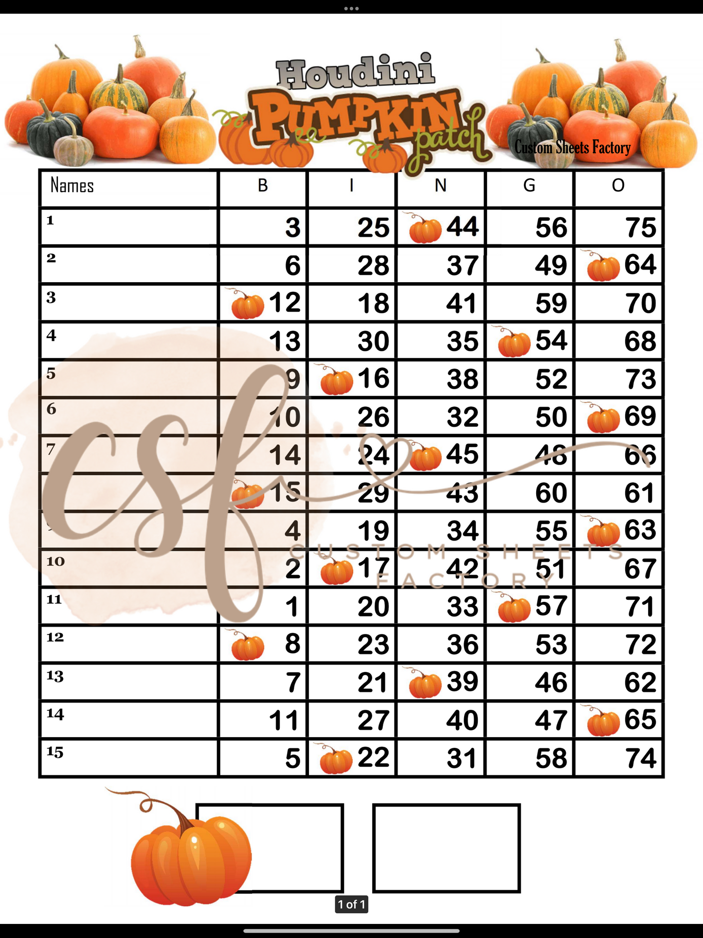 Pumpkin - 15 line - 75 ball - Houdini