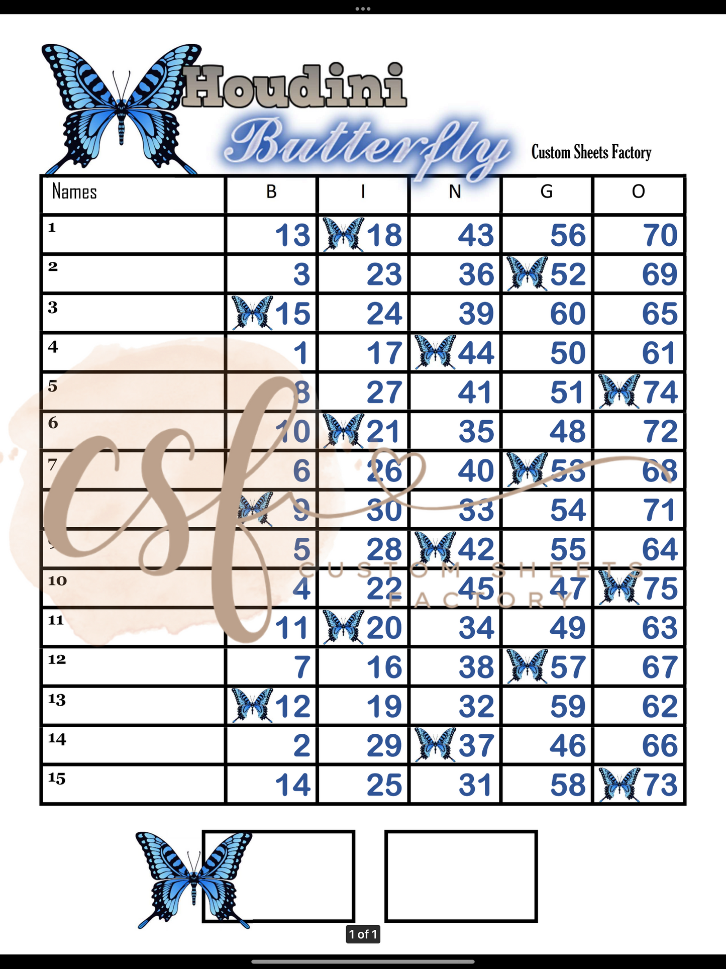 Butterfly - 15 line - 75 ball