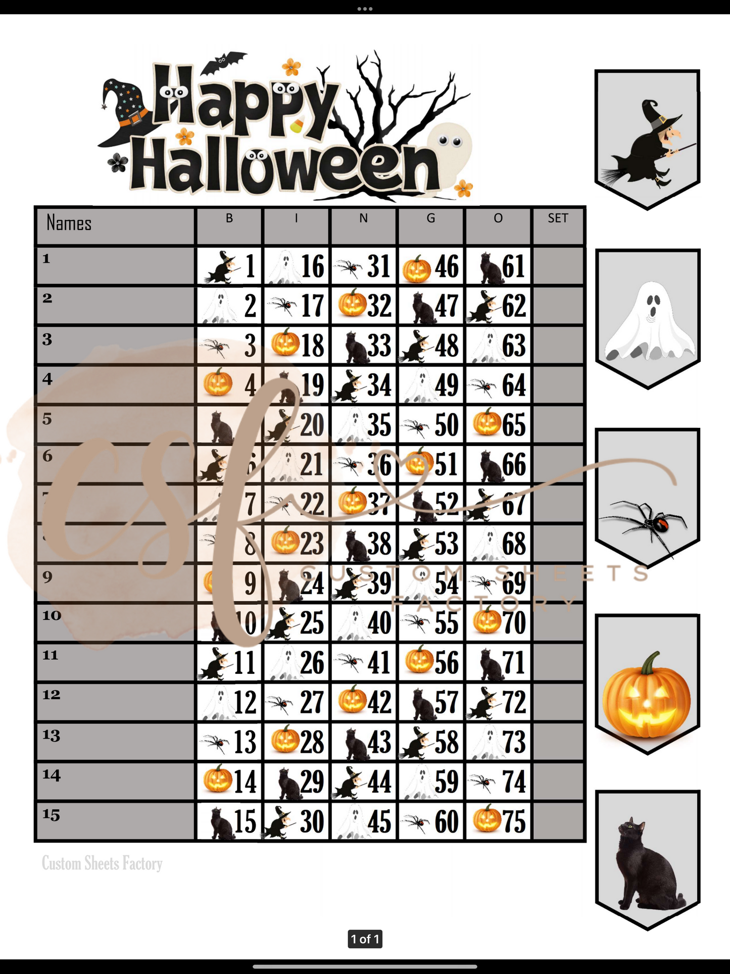 Happy Halloween - 15 line - 75 ball
