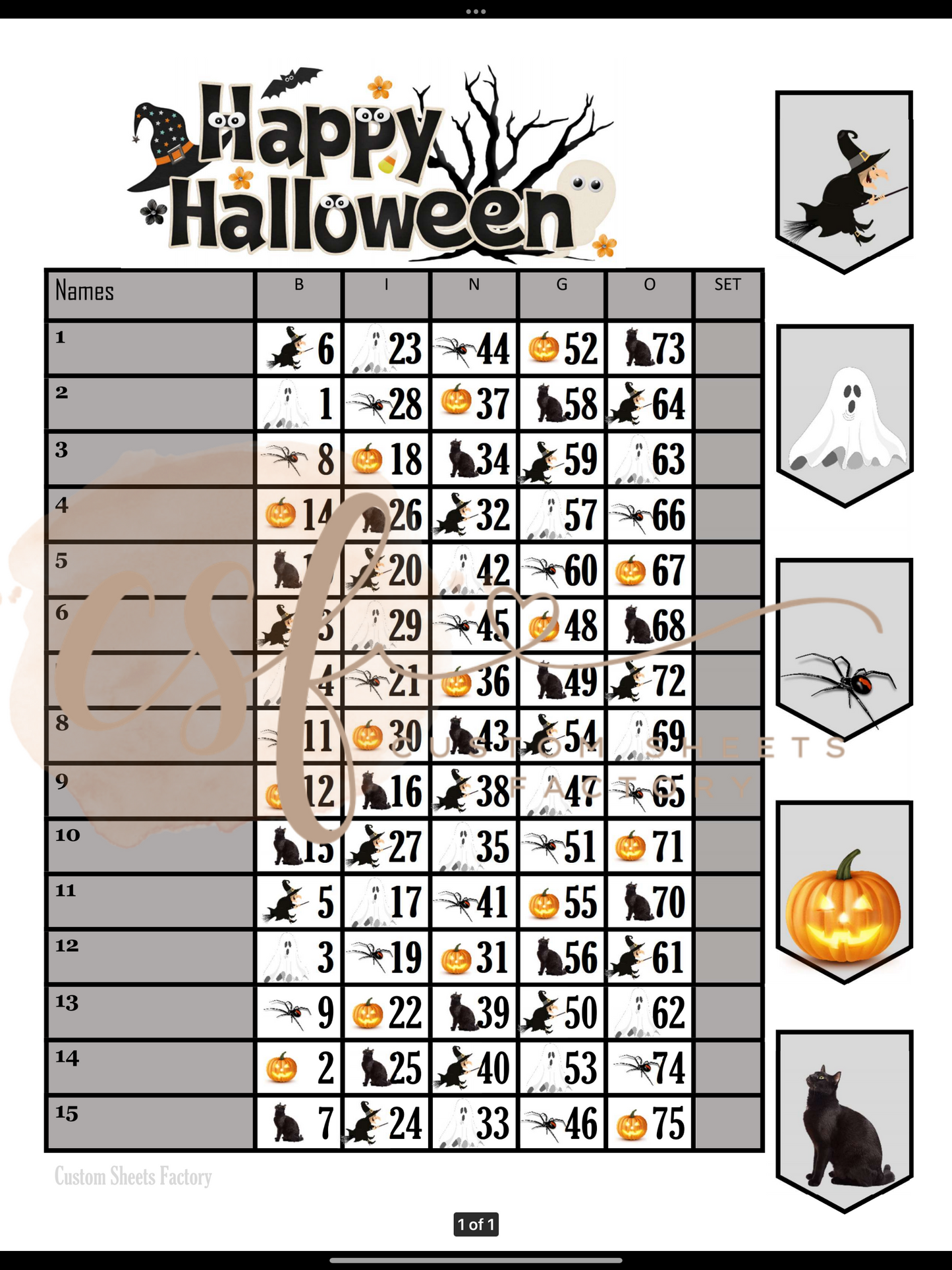 Happy Halloween - 15 line - 75 ball