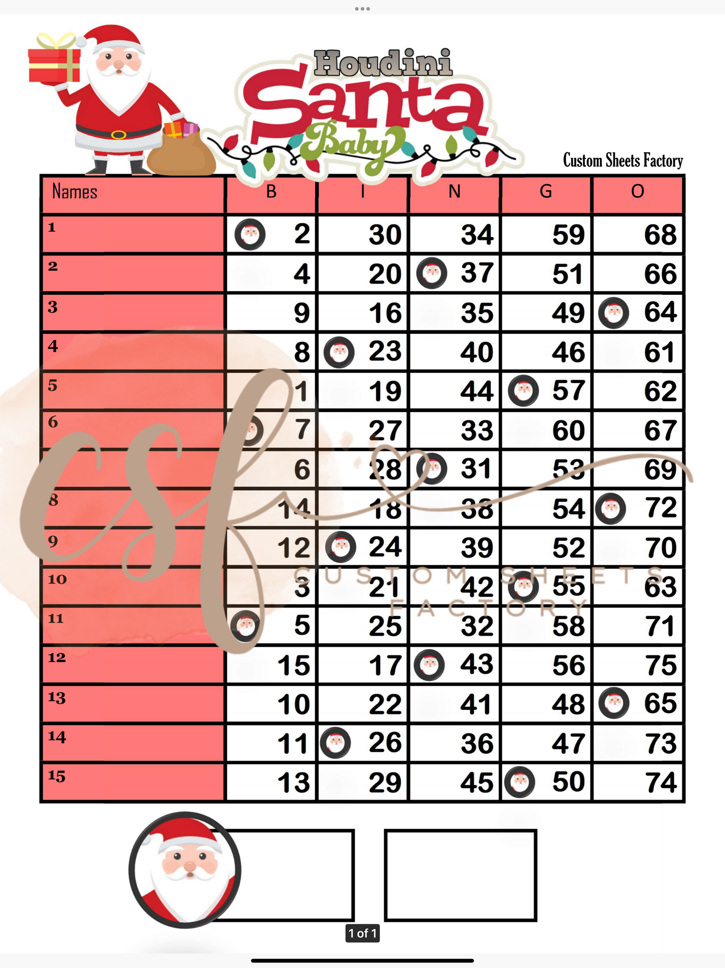 Santa Baby - 15 line - 75 ball