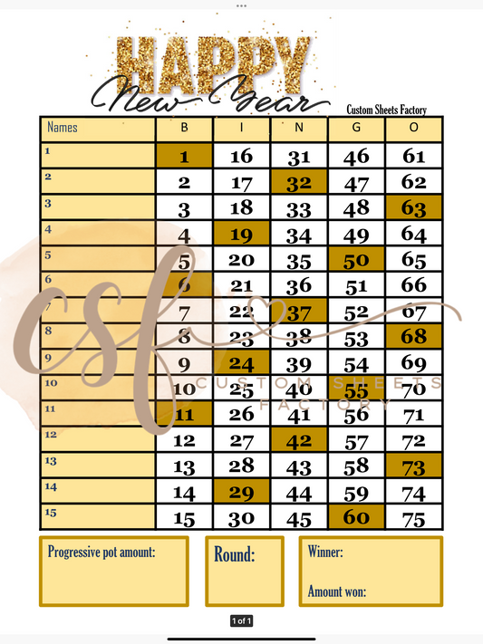 Happy New Year Progressive - 15 line - 75 ball