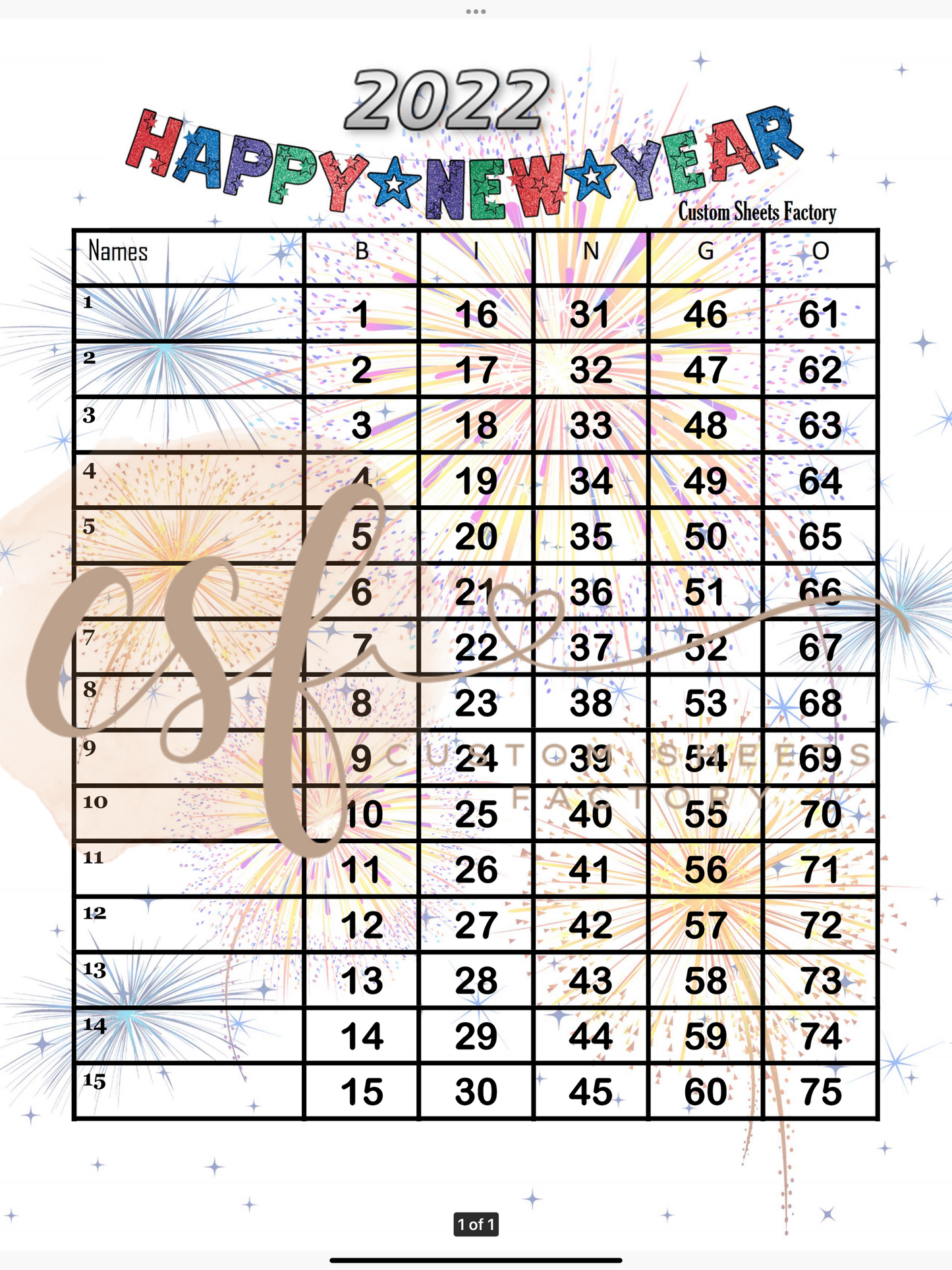 Happy New Year - 15 line - 75 ball