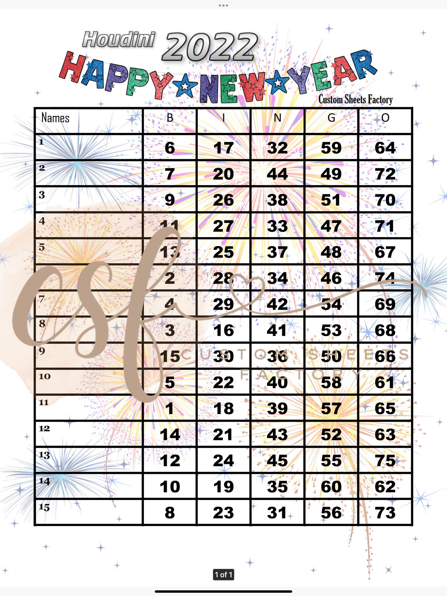 Happy New Year - 15 line - 75 ball