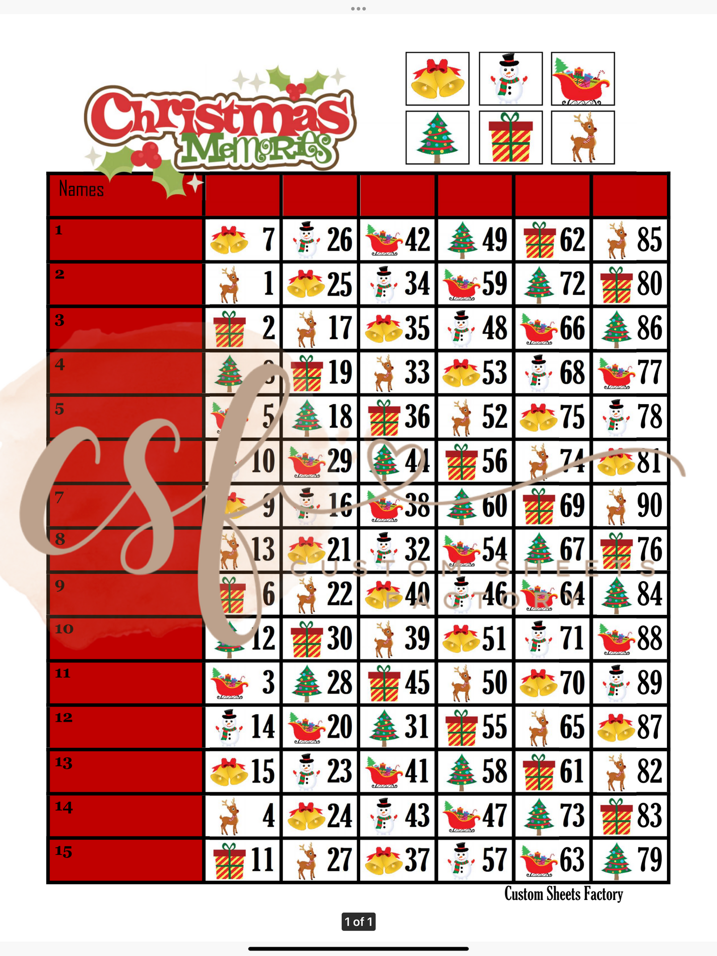 Christmas Memories - 15 line - 90 ball