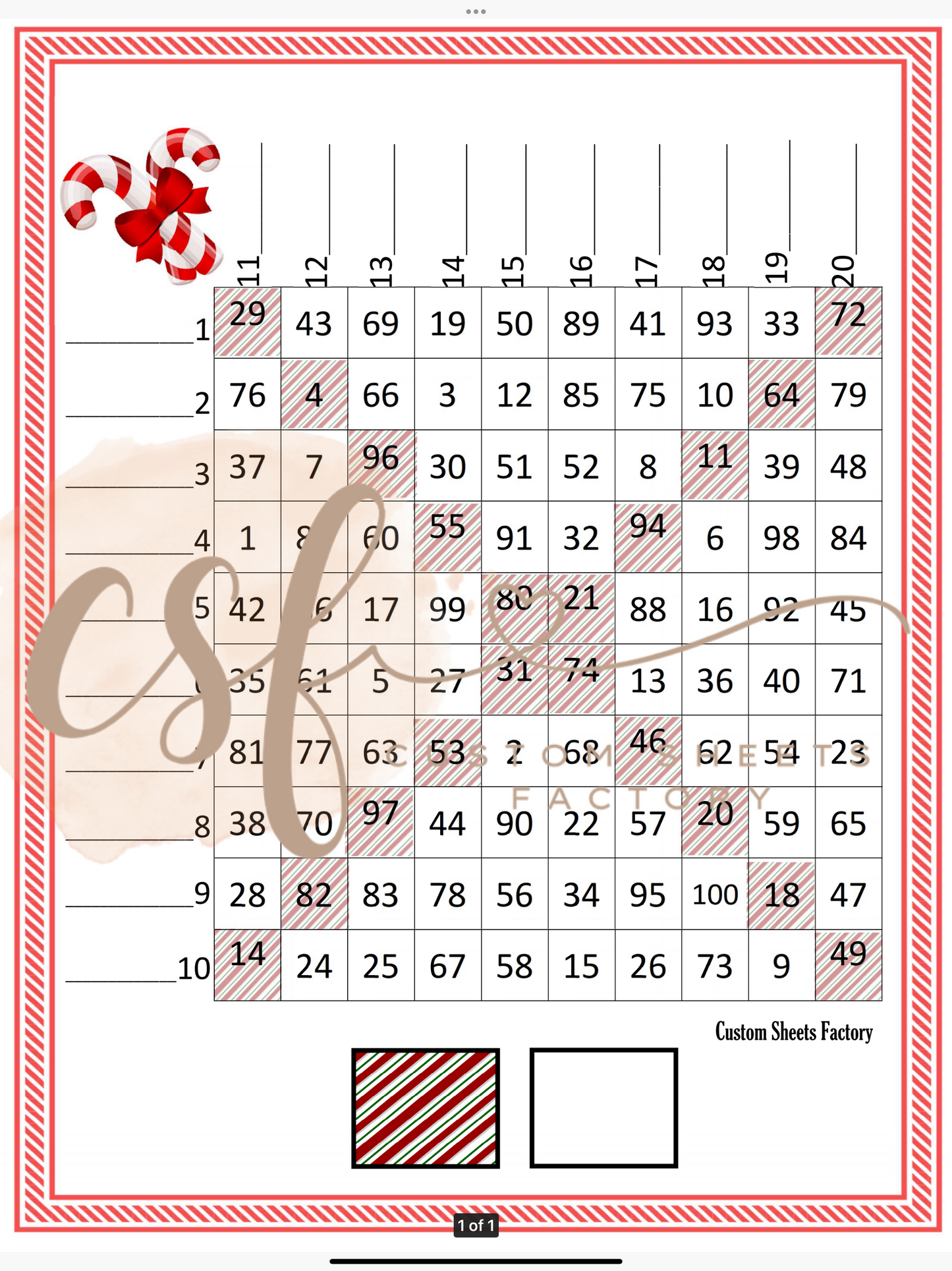 Candy Cane Grid - 20 line - 100 ball