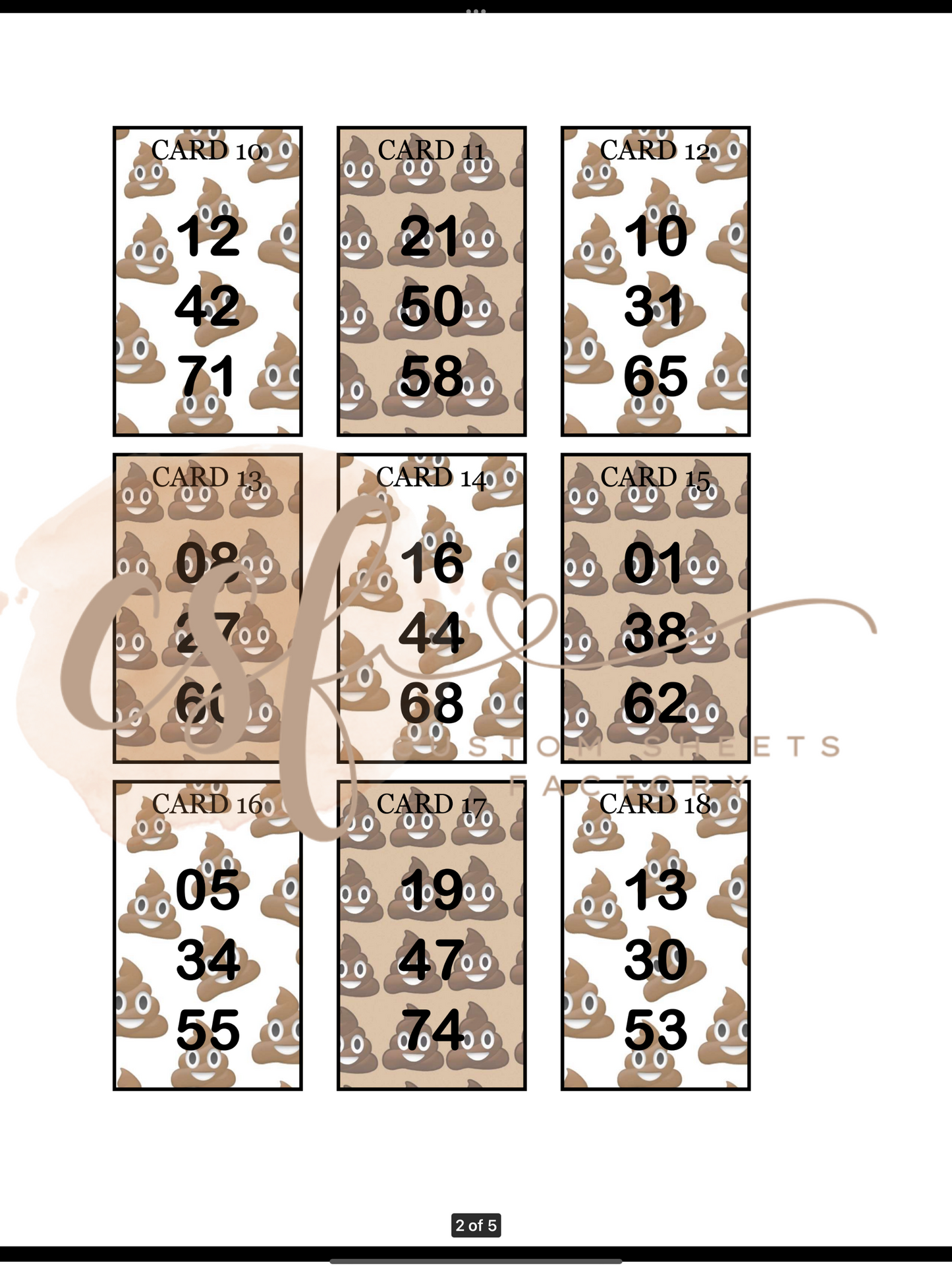 Poop Holders -3 Numbers - 25 Cards