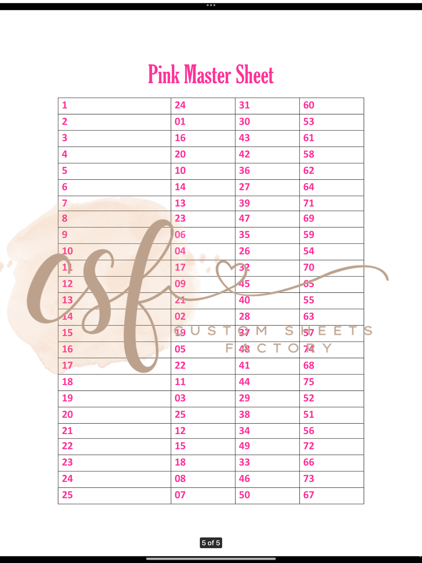 Pink Holders - 3 Numbers - 25 Cards