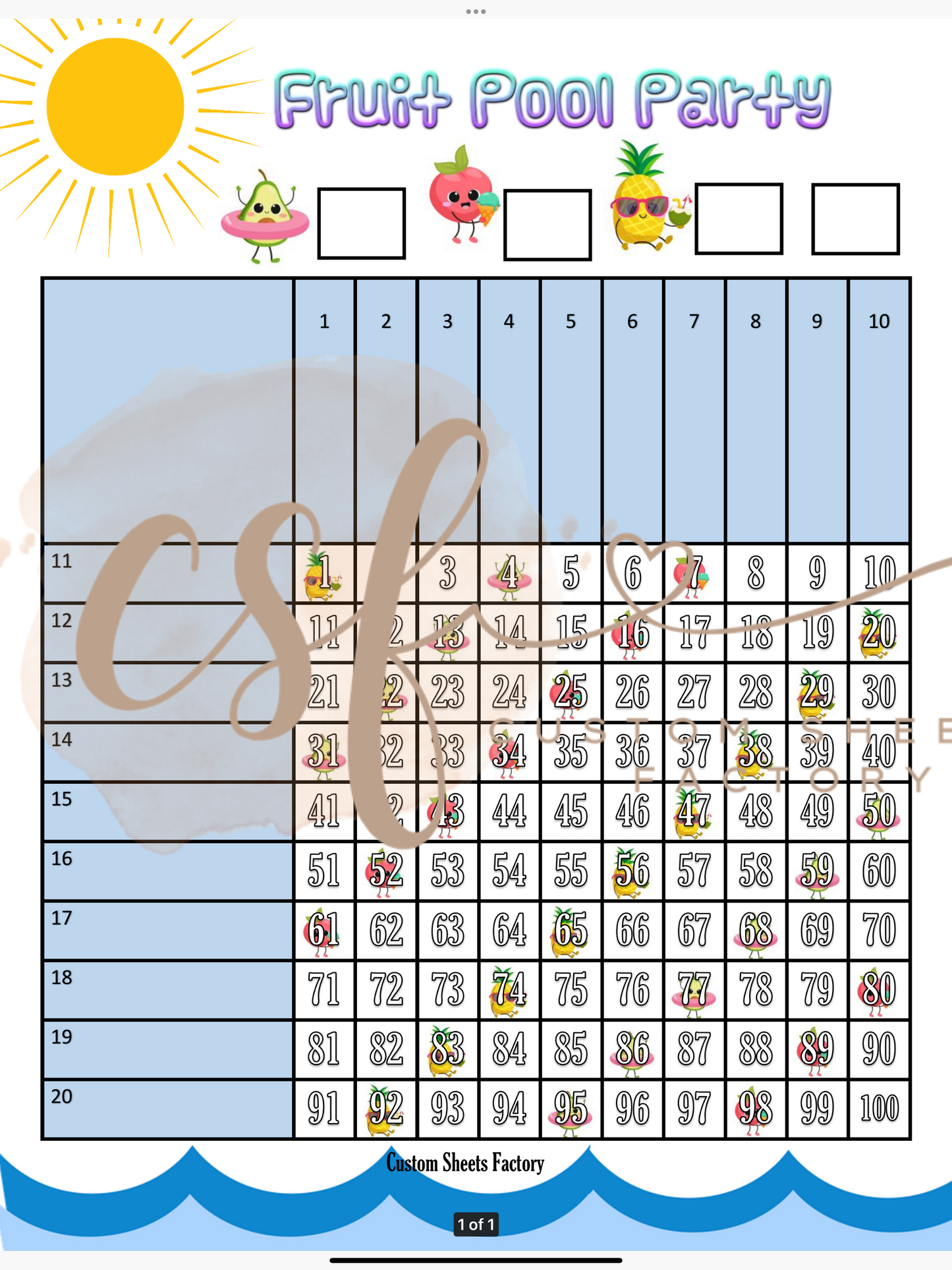 Fruit Pool Party - Grid - 100 Ball